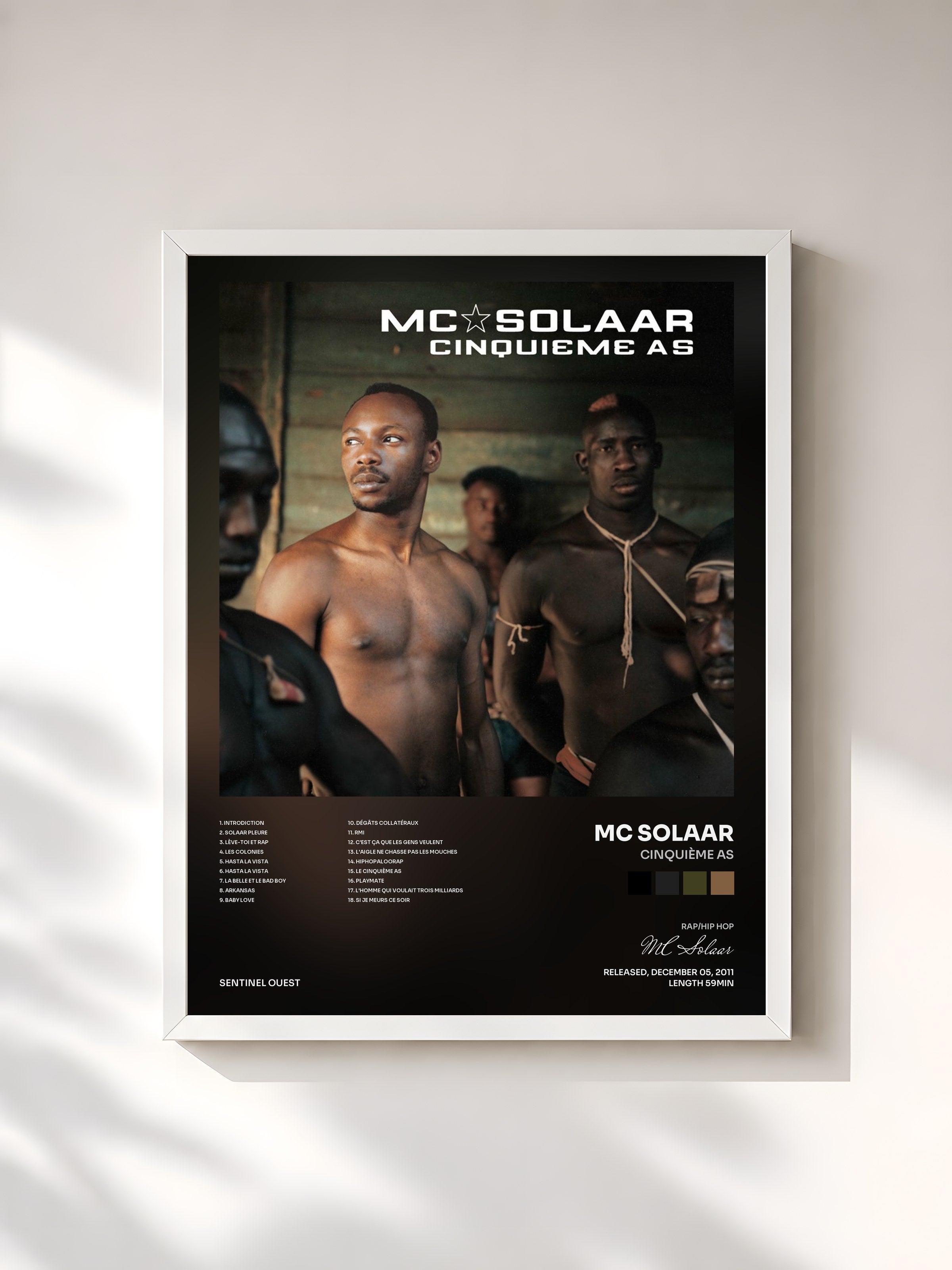 #blanc Tableau de l'album Cinquième as de MC Solaar, cadre blanc, imprimé et encadré en France