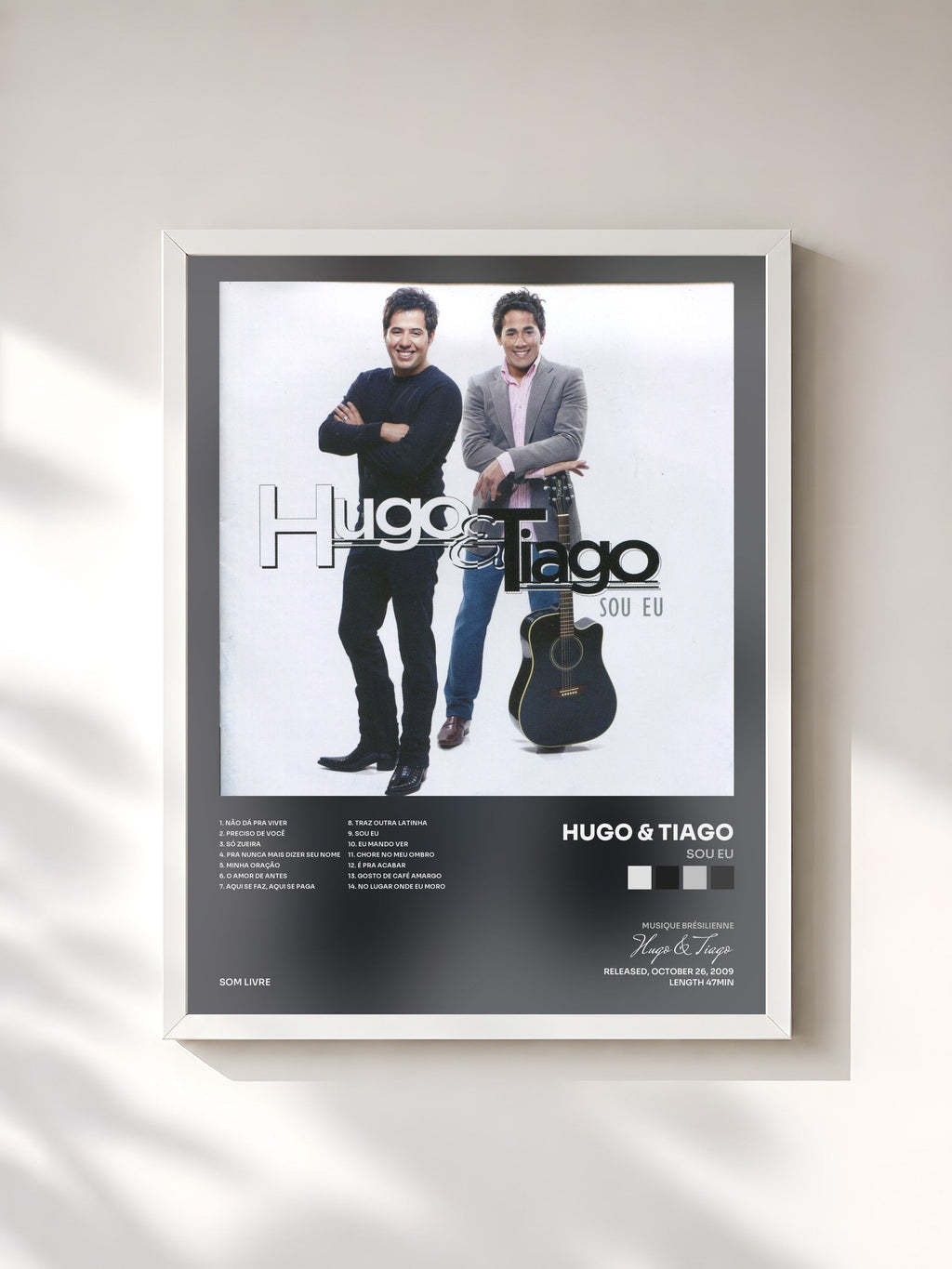 #blanc Tableau de l'album Sou Eu de Hugo & Tiago, cadre blanc, imprimé et encadré en France