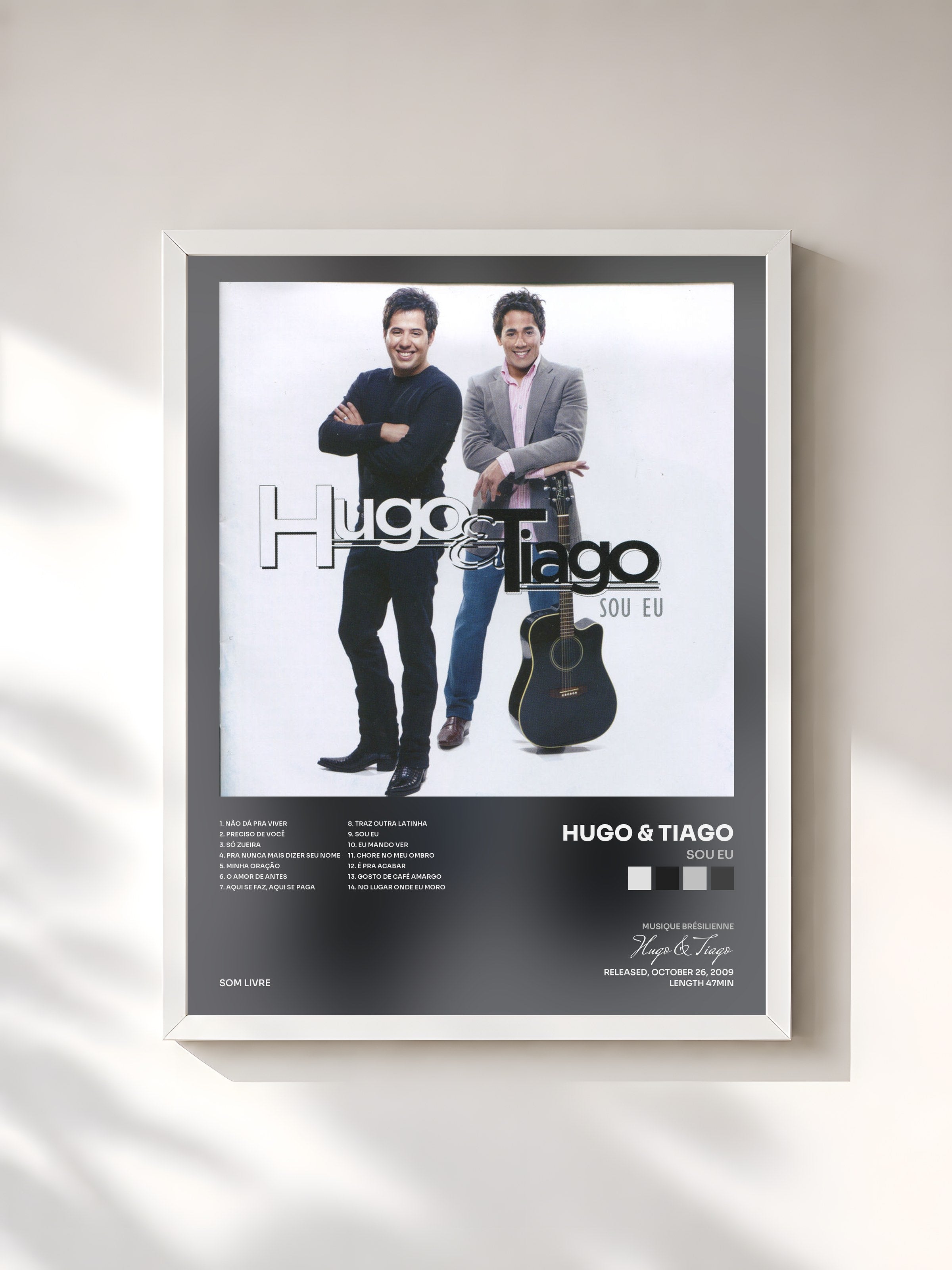 #blanc Tableau de l'album Sou Eu de Hugo & Tiago, cadre blanc, imprimé et encadré en France