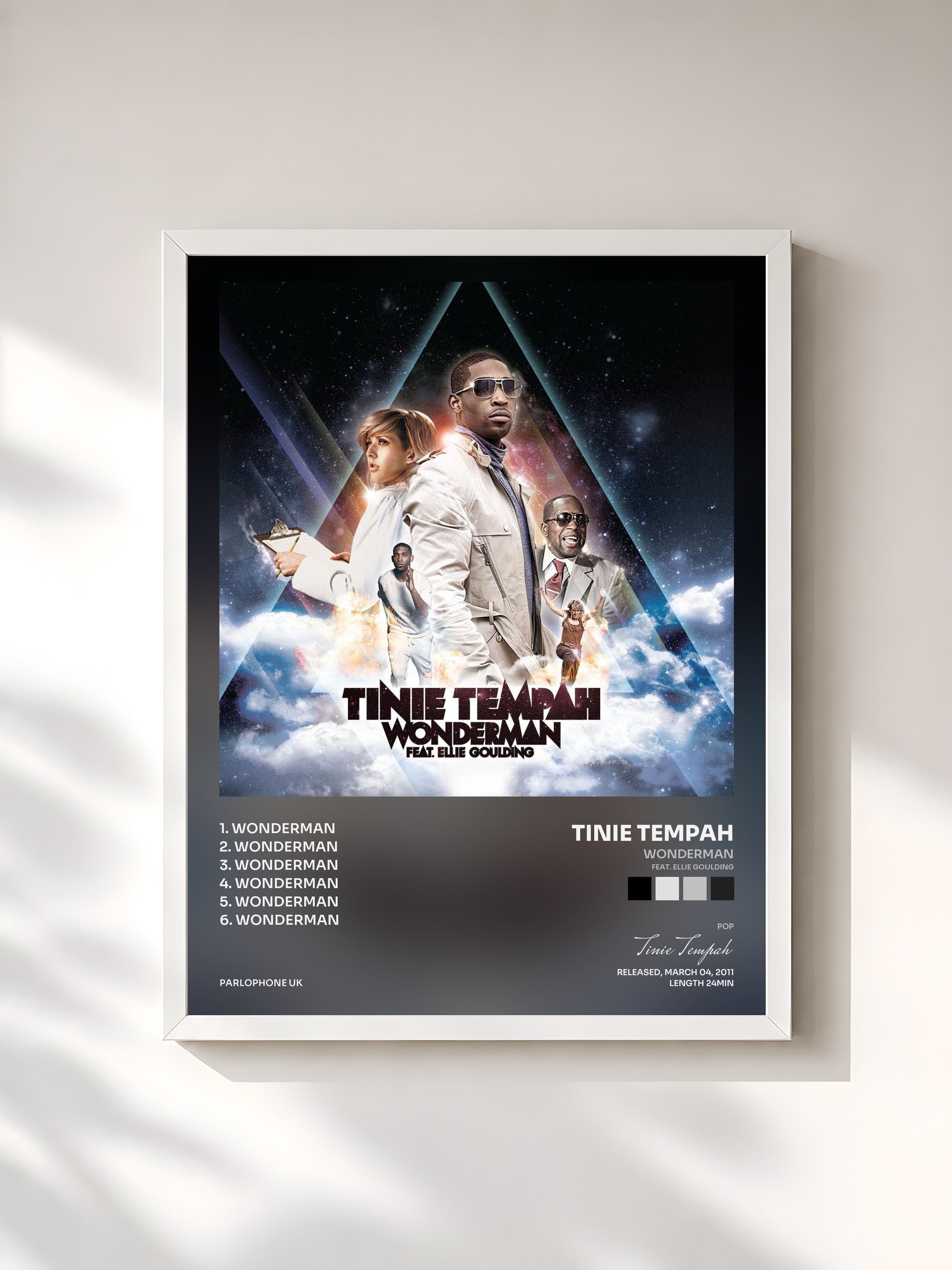 #blanc Tableau de l'album Wonderman (feat. Ellie Goulding) de Tinie Tempah, cadre blanc, imprimé et encadré en France