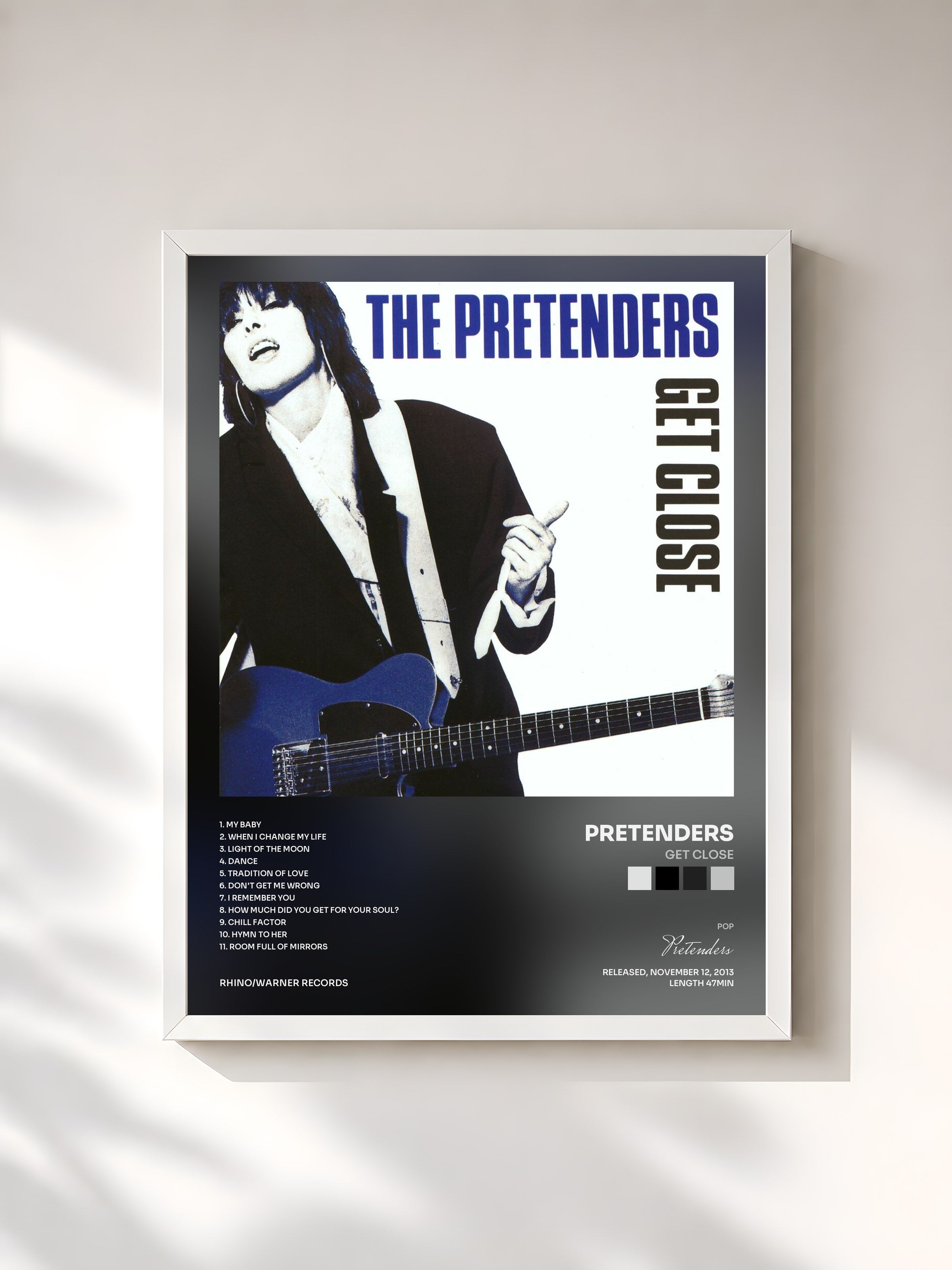 #blanc Tableau de l'album Get Close de Pretenders, cadre blanc, imprimé et encadré en France