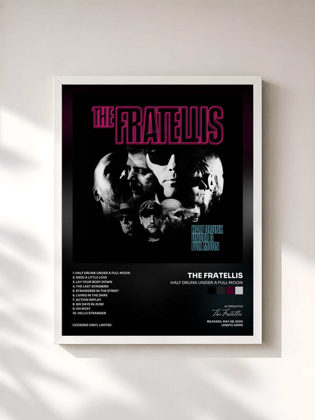 #blanc Tableau de l'album Half Drunk Under a Full Moon de The Fratellis, cadre blanc, imprimé et encadré en France