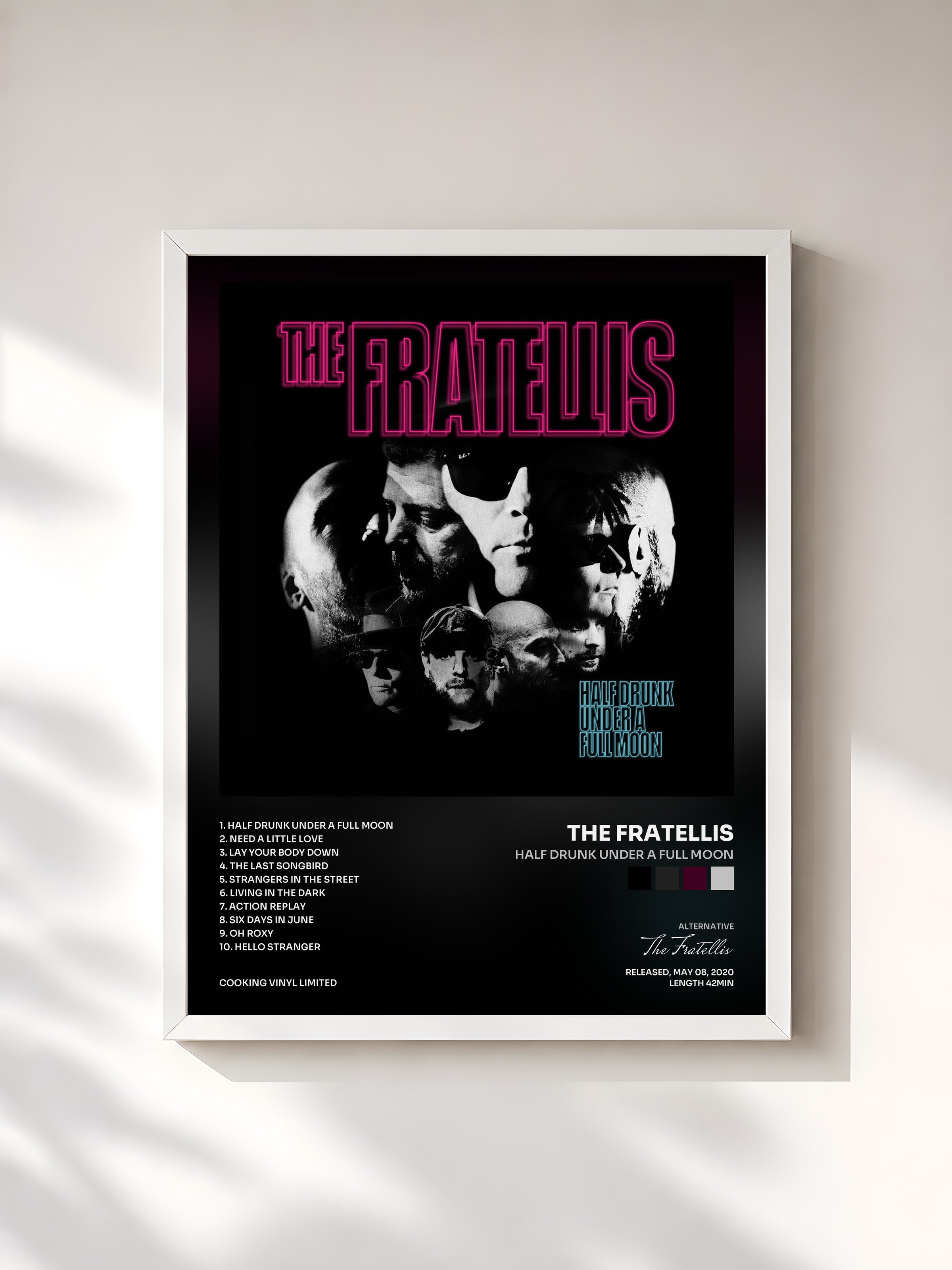 #blanc Tableau de l'album Half Drunk Under a Full Moon de The Fratellis, cadre blanc, imprimé et encadré en France