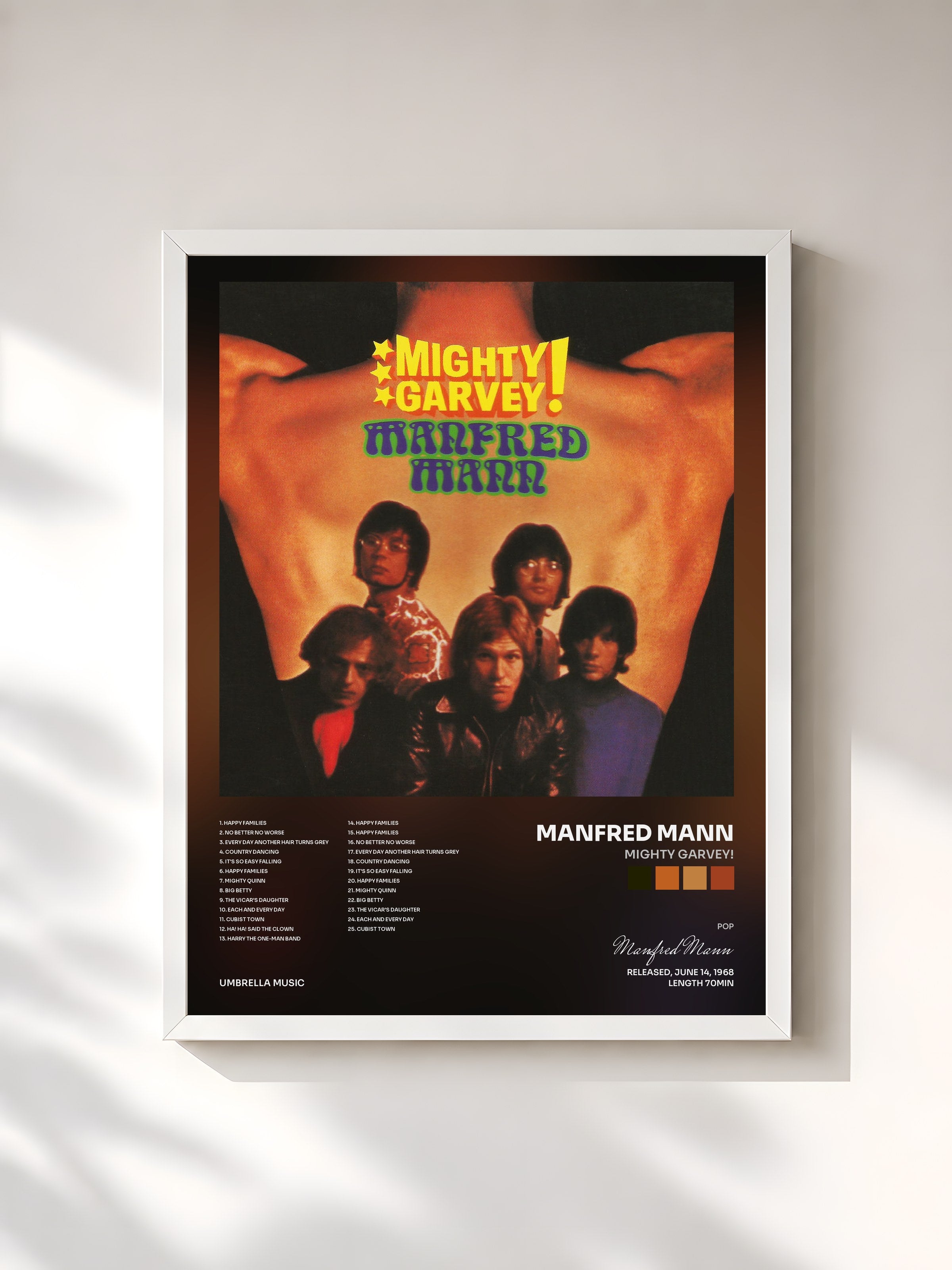 #blanc Tableau de l'album Mighty Garvey! de Manfred Mann, cadre blanc, imprimé et encadré en France