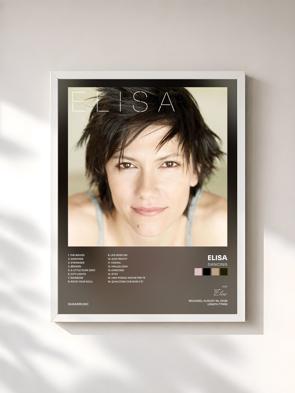 #blanc Tableau de l'album Dancing de Elisa, cadre blanc, imprimé et encadré en France