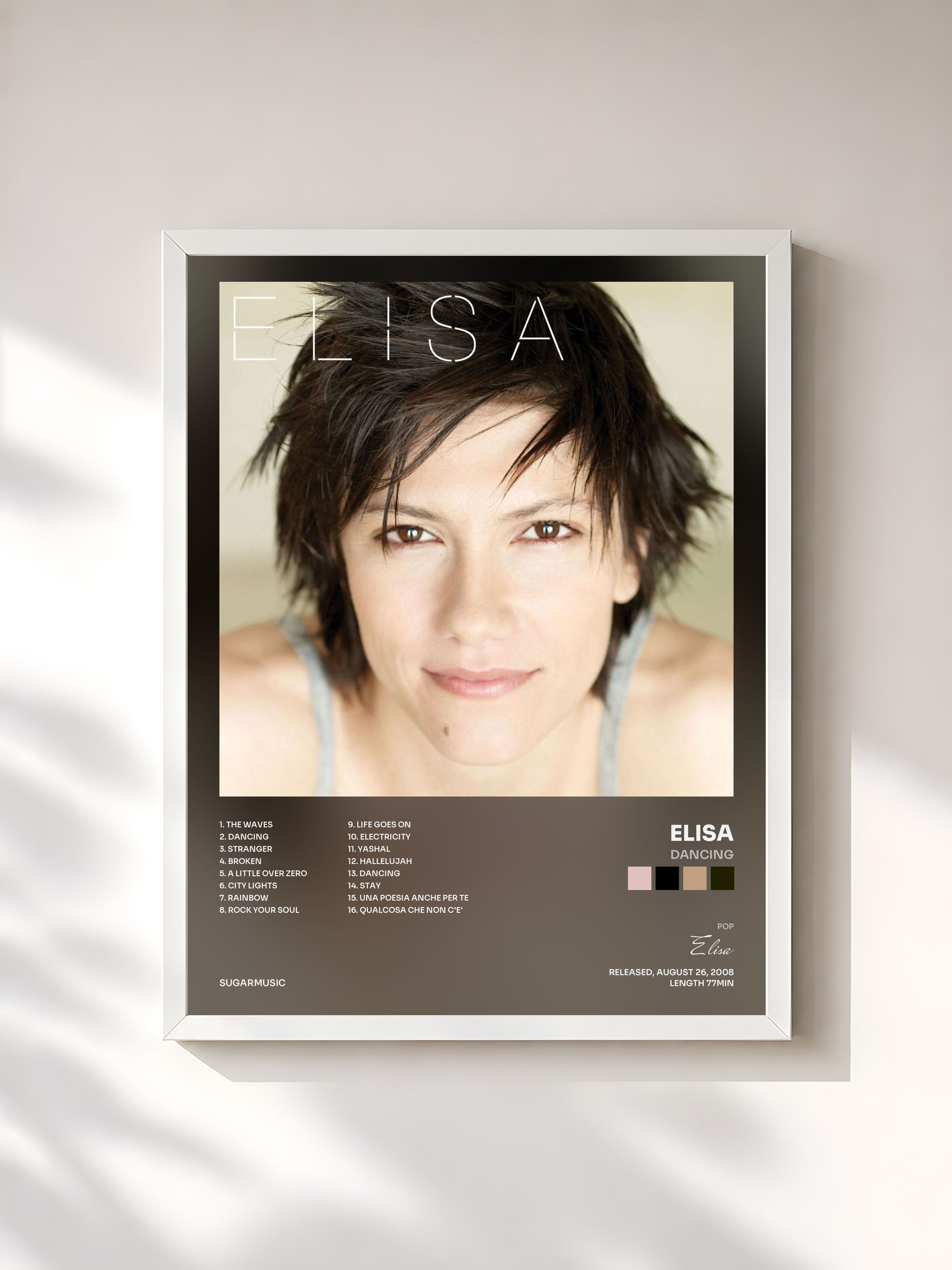 #blanc Tableau de l'album Dancing de Elisa, cadre blanc, imprimé et encadré en France