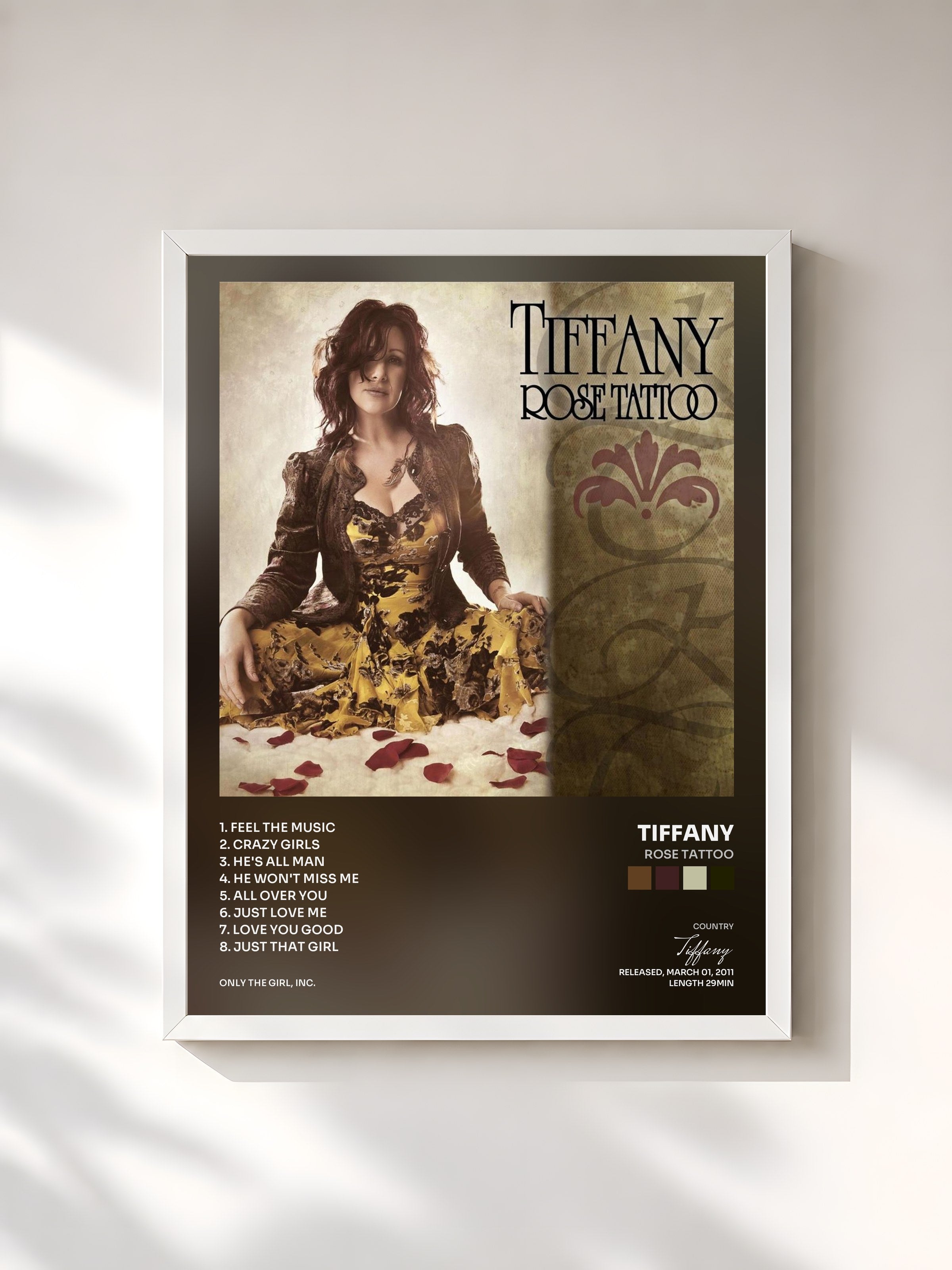 #blanc Tableau de l'album Rose Tattoo de Tiffany, cadre blanc, imprimé et encadré en France