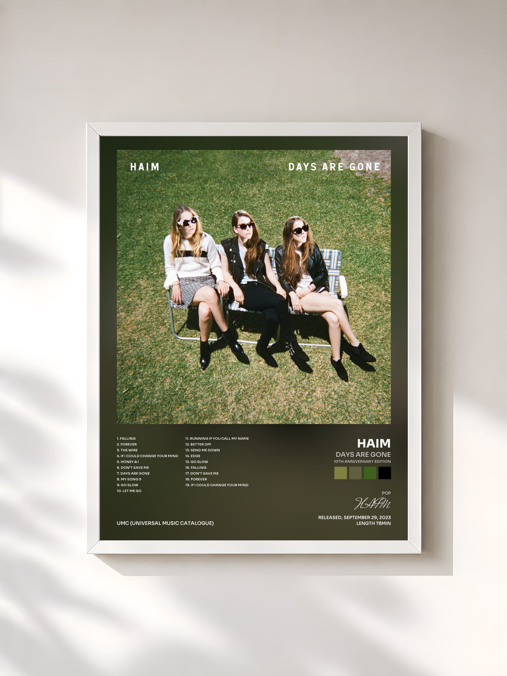 #blanc Days Are Gone (10th Anniversary Edition) by HAIM as a framed art print, white frame, printed and framed in France