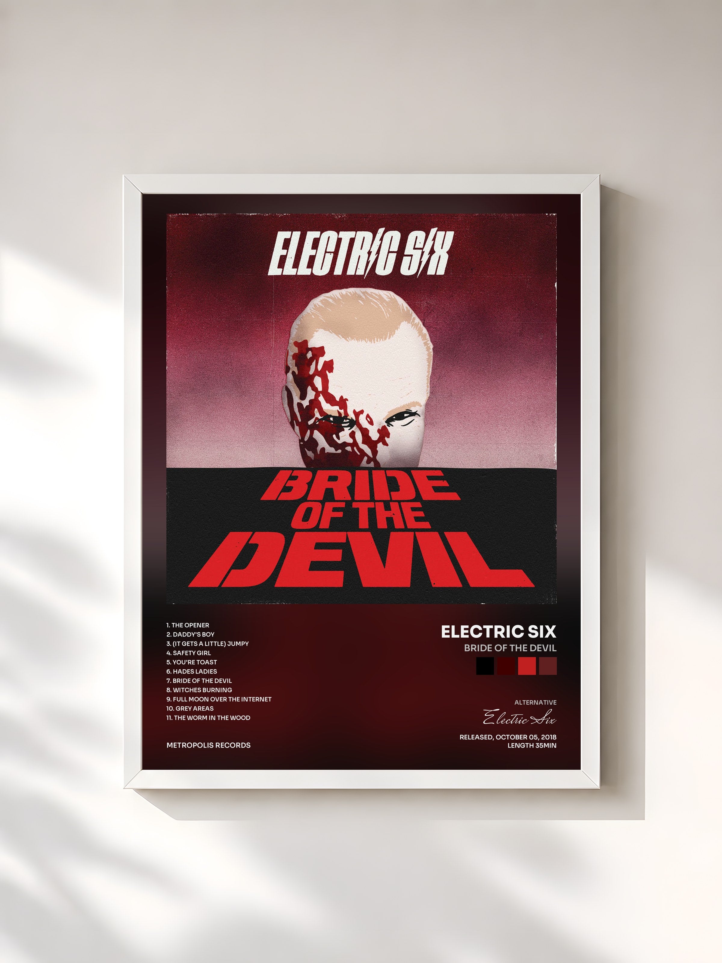 #blanc Tableau de l'album Bride of the Devil de Electric Six, cadre blanc, imprimé et encadré en France