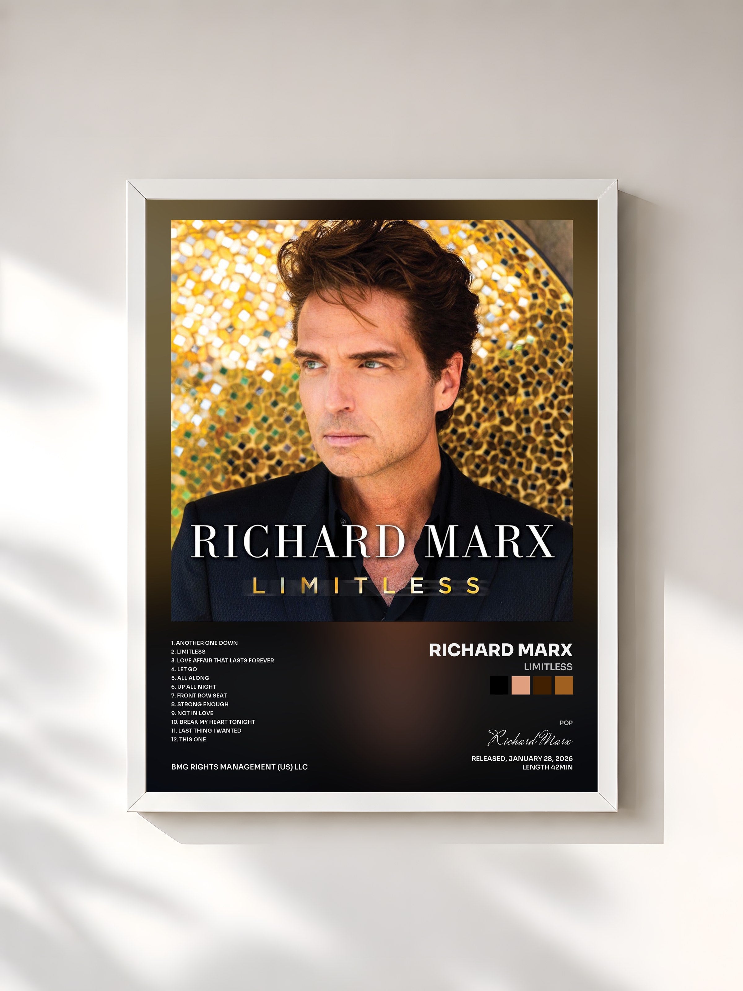 #blanc Tableau de l'album LIMITLESS de Richard Marx, cadre blanc, imprimé et encadré en France