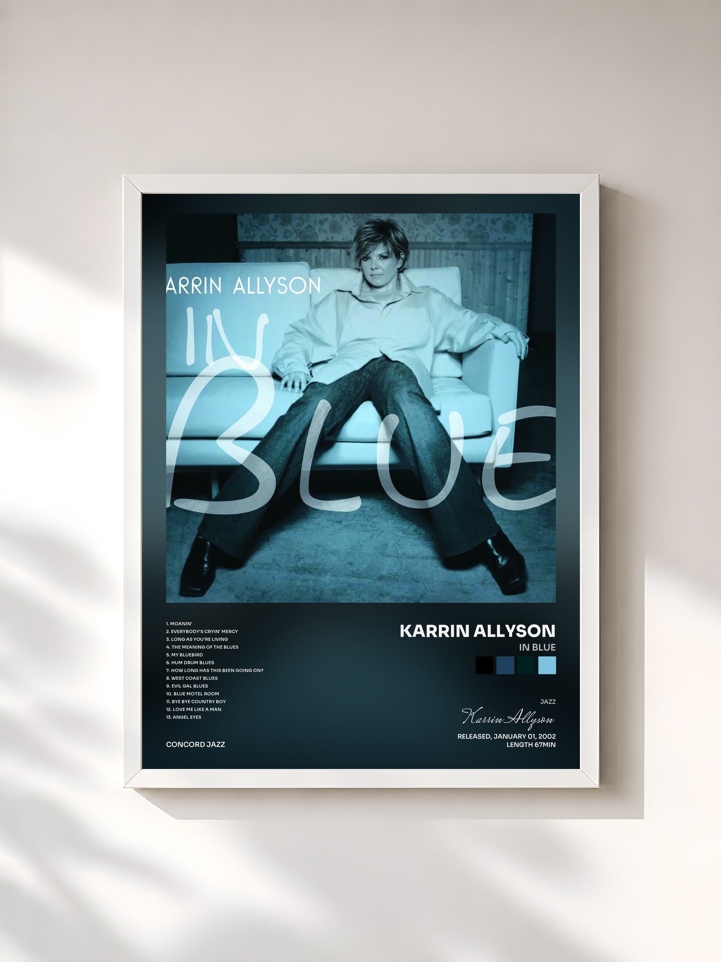 #blanc Tableau de l'album In Blue de Karrin Allyson, cadre blanc, imprimé et encadré en France