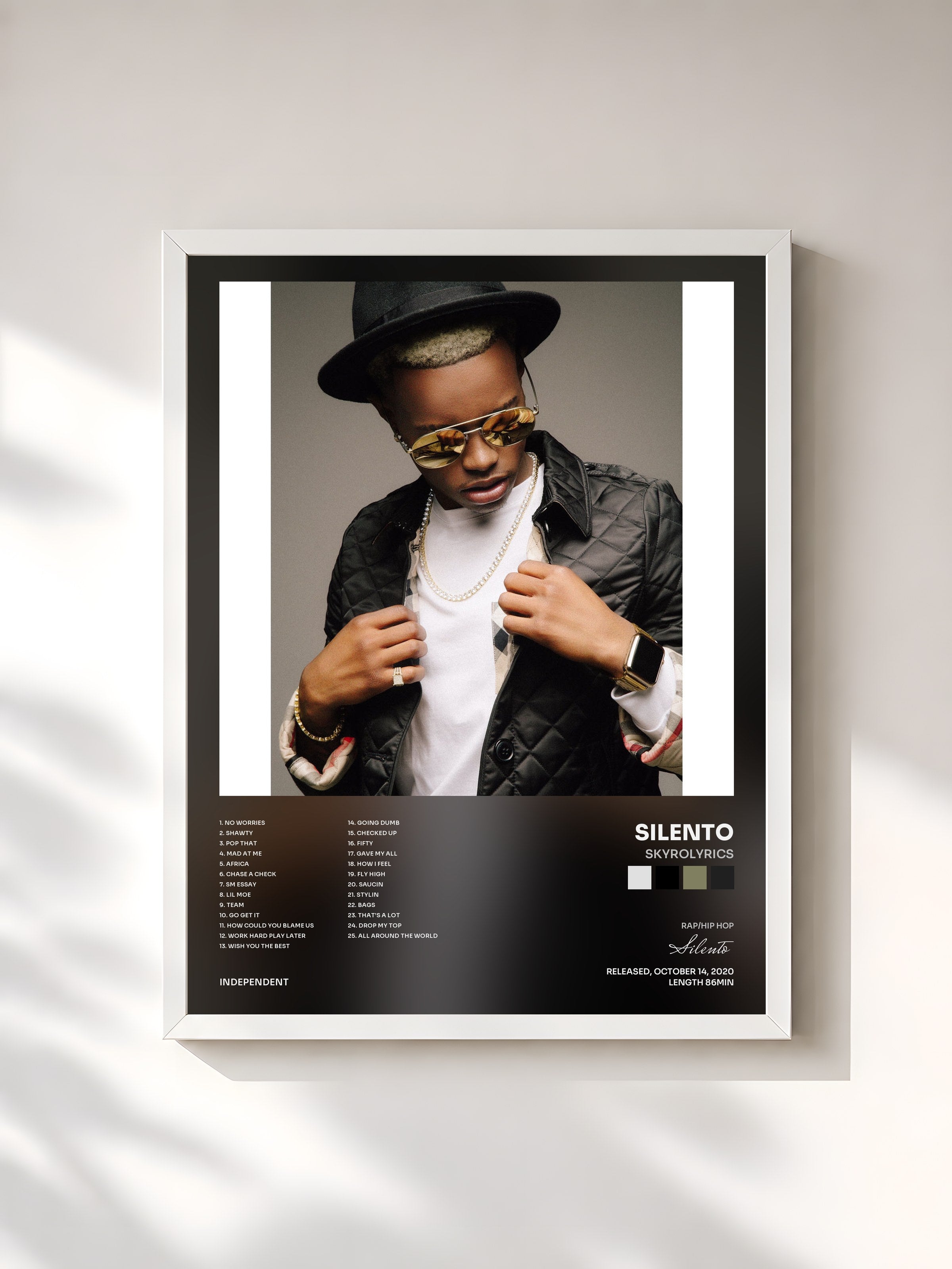 #blanc Tableau de l'album SKYROLYRICS de Silento, cadre blanc, imprimé et encadré en France