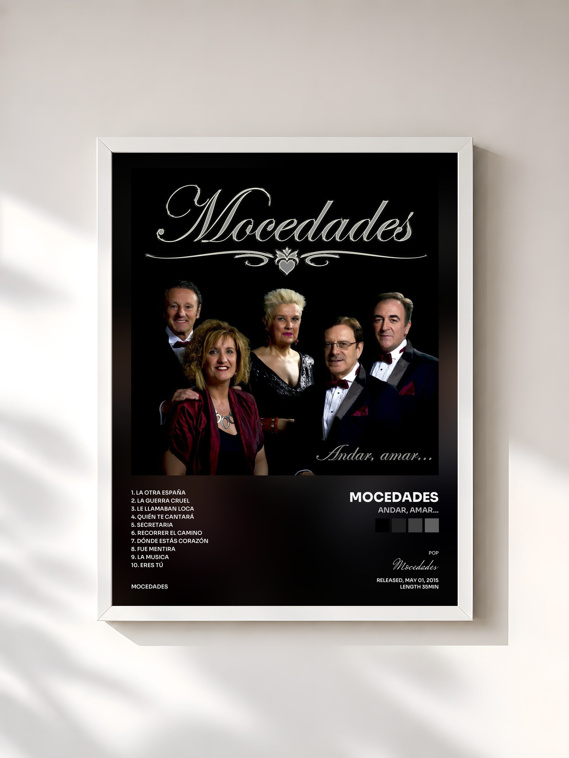 #blanc Tableau de l'album Andar, Amar... de Mocedades, cadre blanc, imprimé et encadré en France