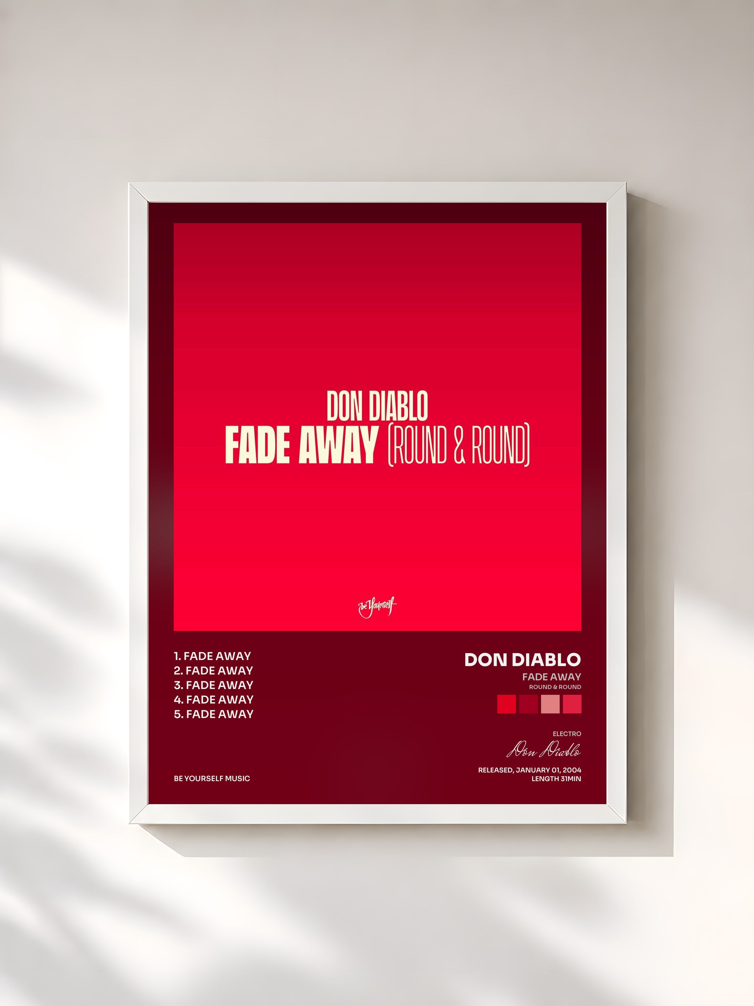 #blanc Tableau de l'album Fade Away (Round & Round) de Don Diablo, cadre blanc, imprimé et encadré en France