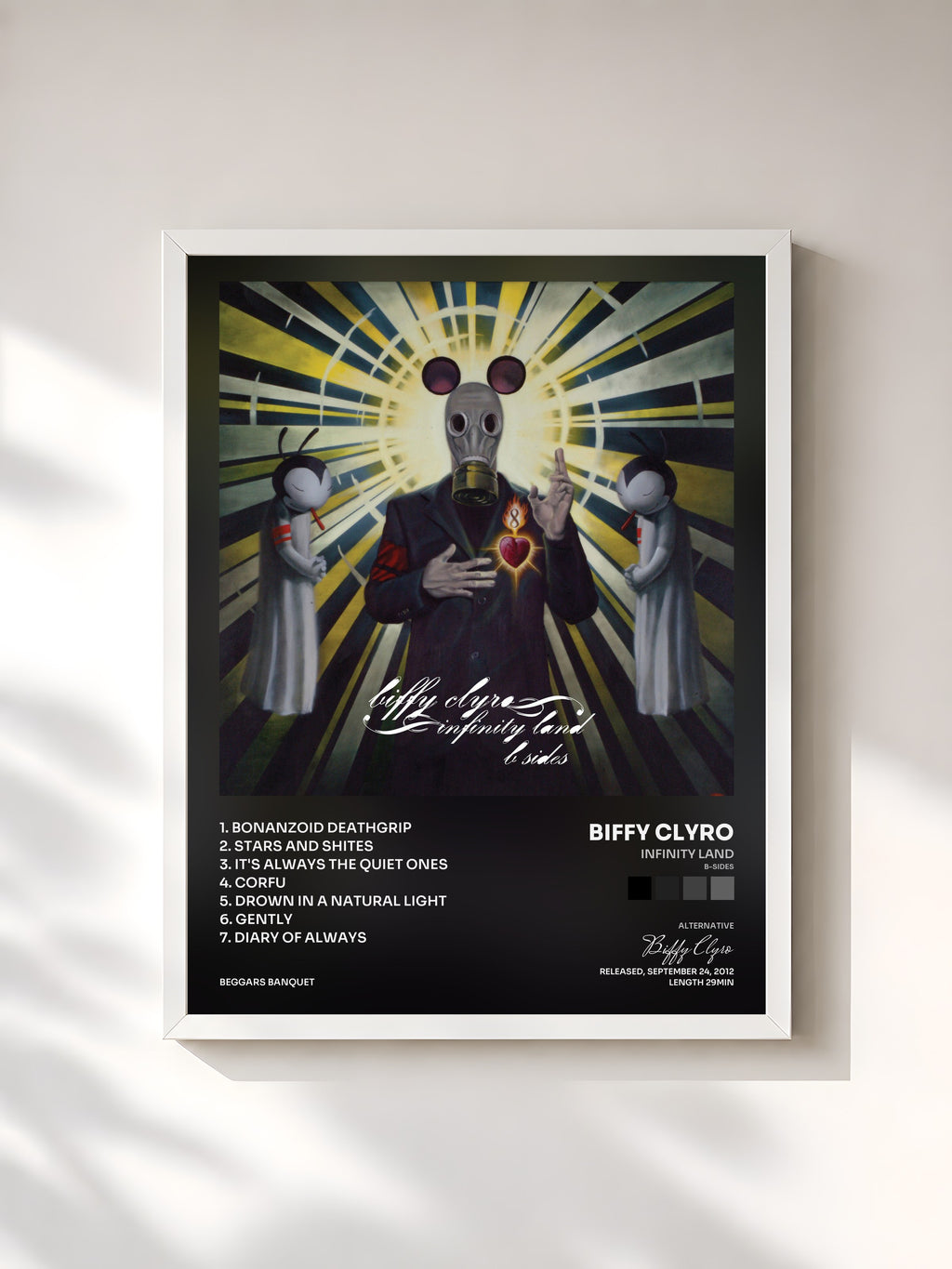 #blanc Infinity Land (B-sides) by Biffy Clyro as a framed art print, white frame, printed and framed in France