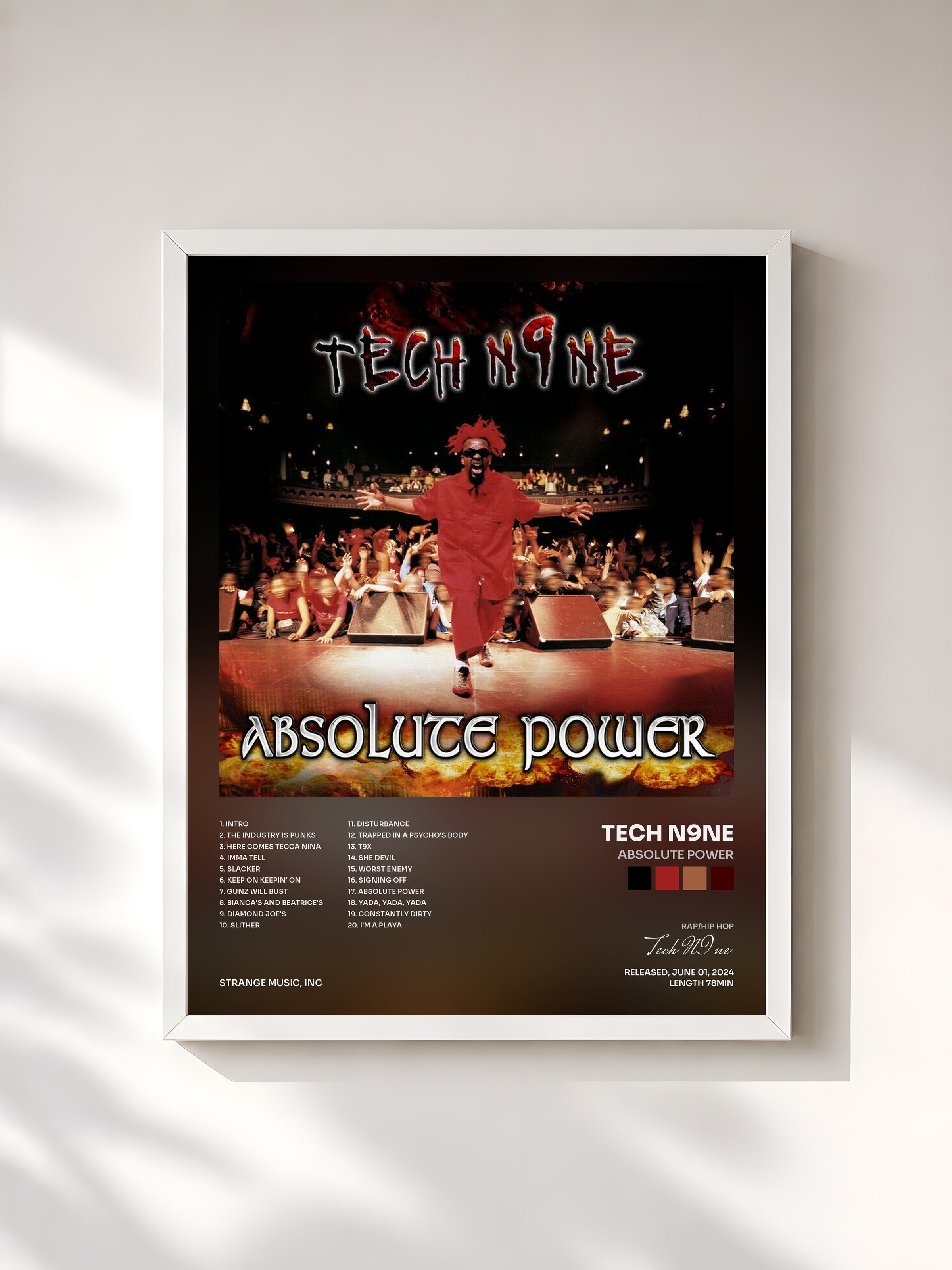 #blanc Tableau de l'album Absolute Power de Tech N9ne, cadre blanc, imprimé et encadré en France
