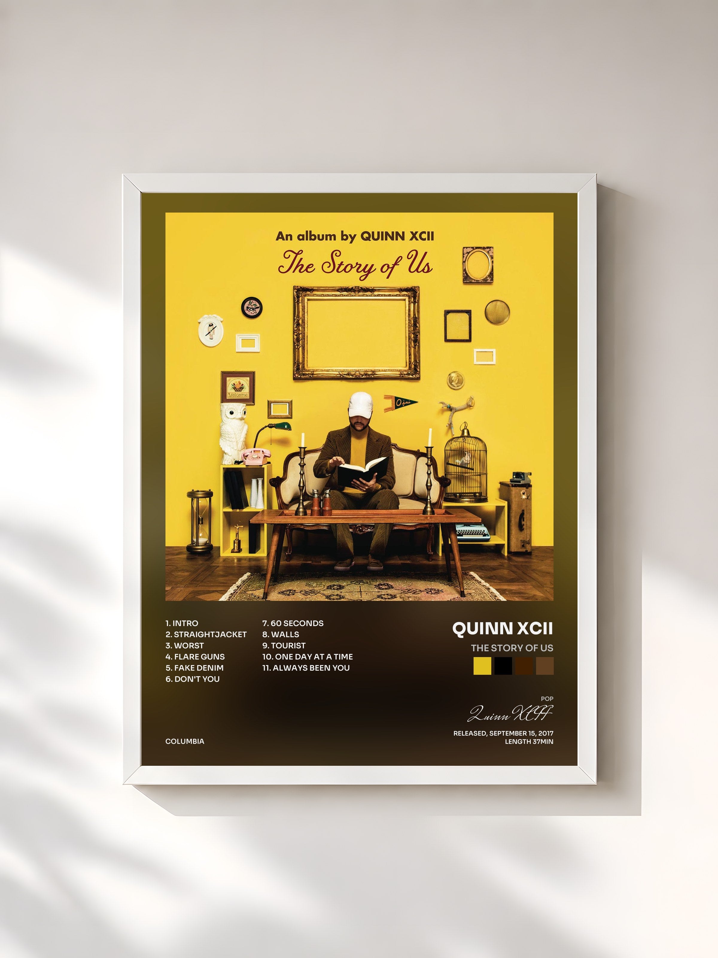 #blanc Tableau de l'album The Story of Us de Quinn XCII, cadre blanc, imprimé et encadré en France