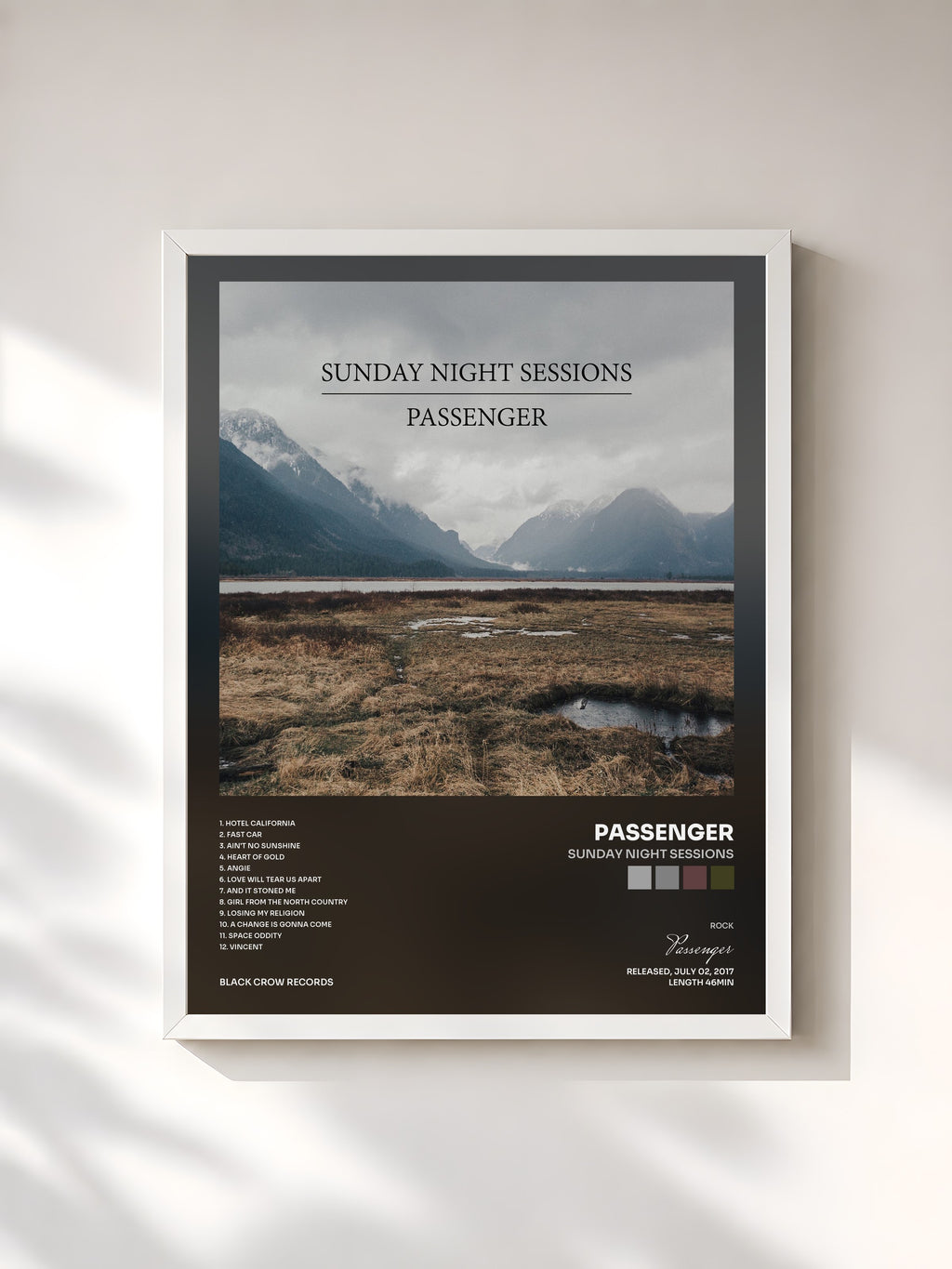 #blanc Tableau de l'album Sunday Night Sessions de Passenger, cadre blanc, imprimé et encadré en France