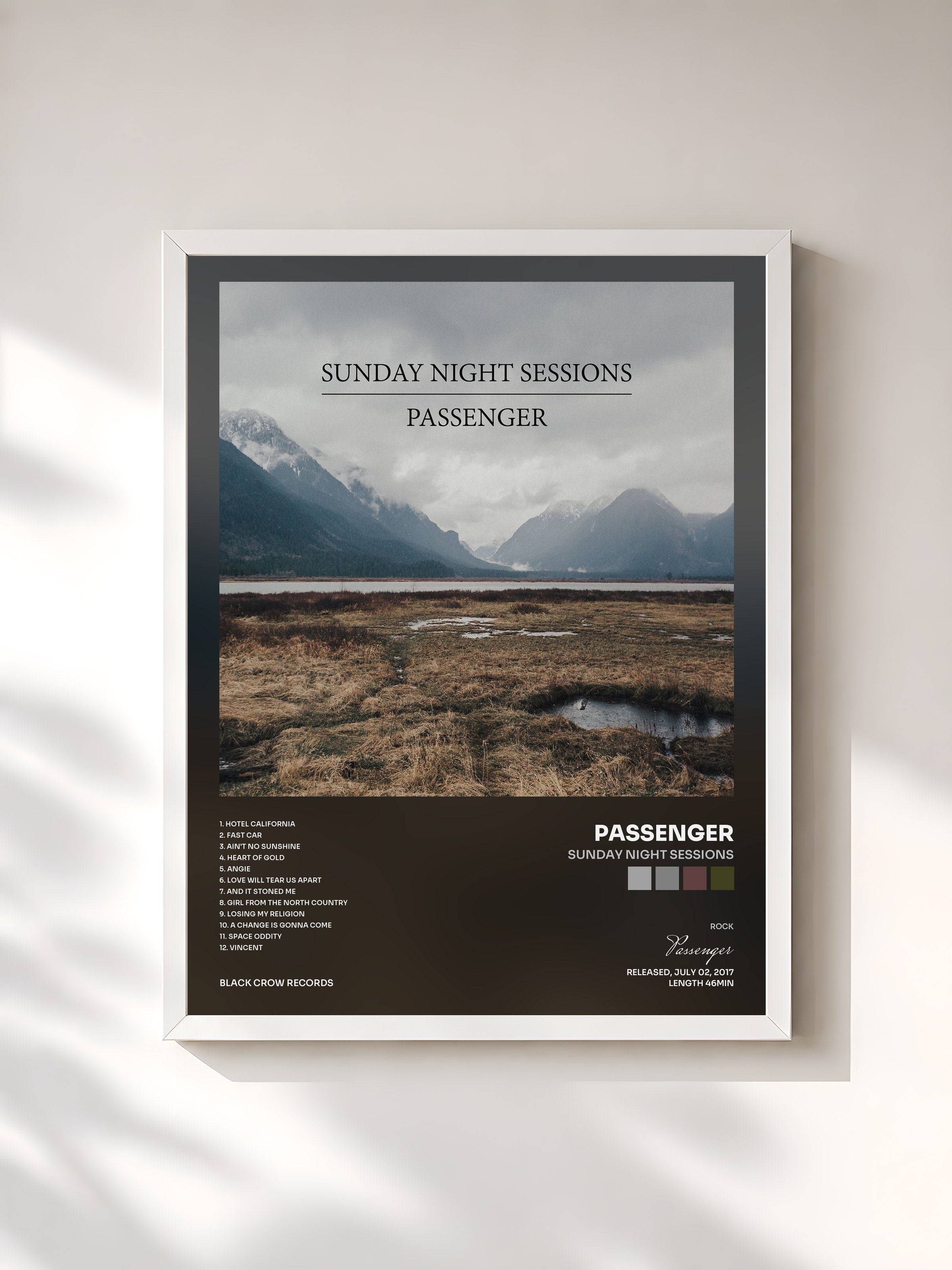 #blanc Tableau de l'album Sunday Night Sessions de Passenger, cadre blanc, imprimé et encadré en France