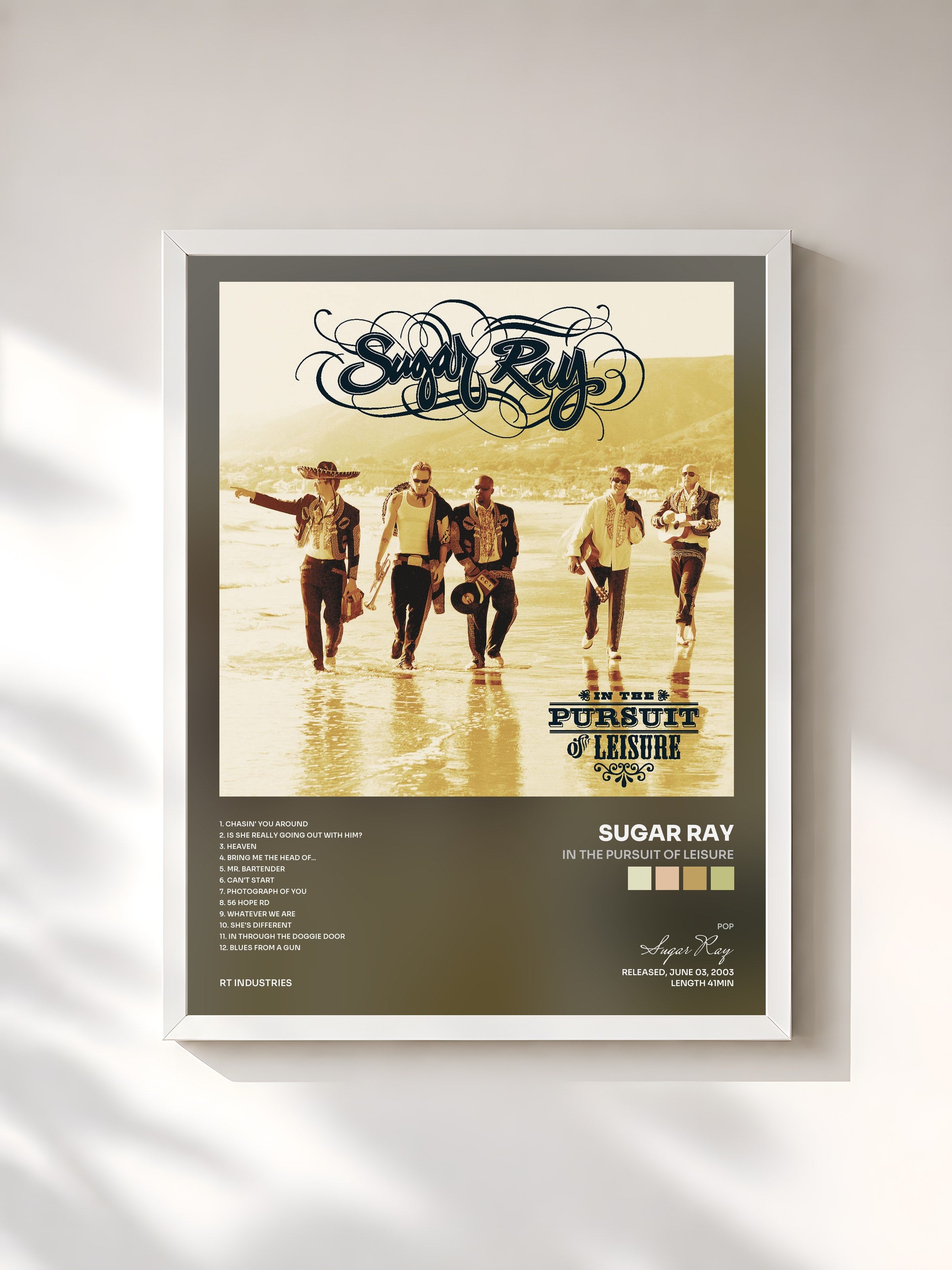 #blanc Tableau de l'album In The Pursuit of Leisure de Sugar Ray, cadre blanc, imprimé et encadré en France