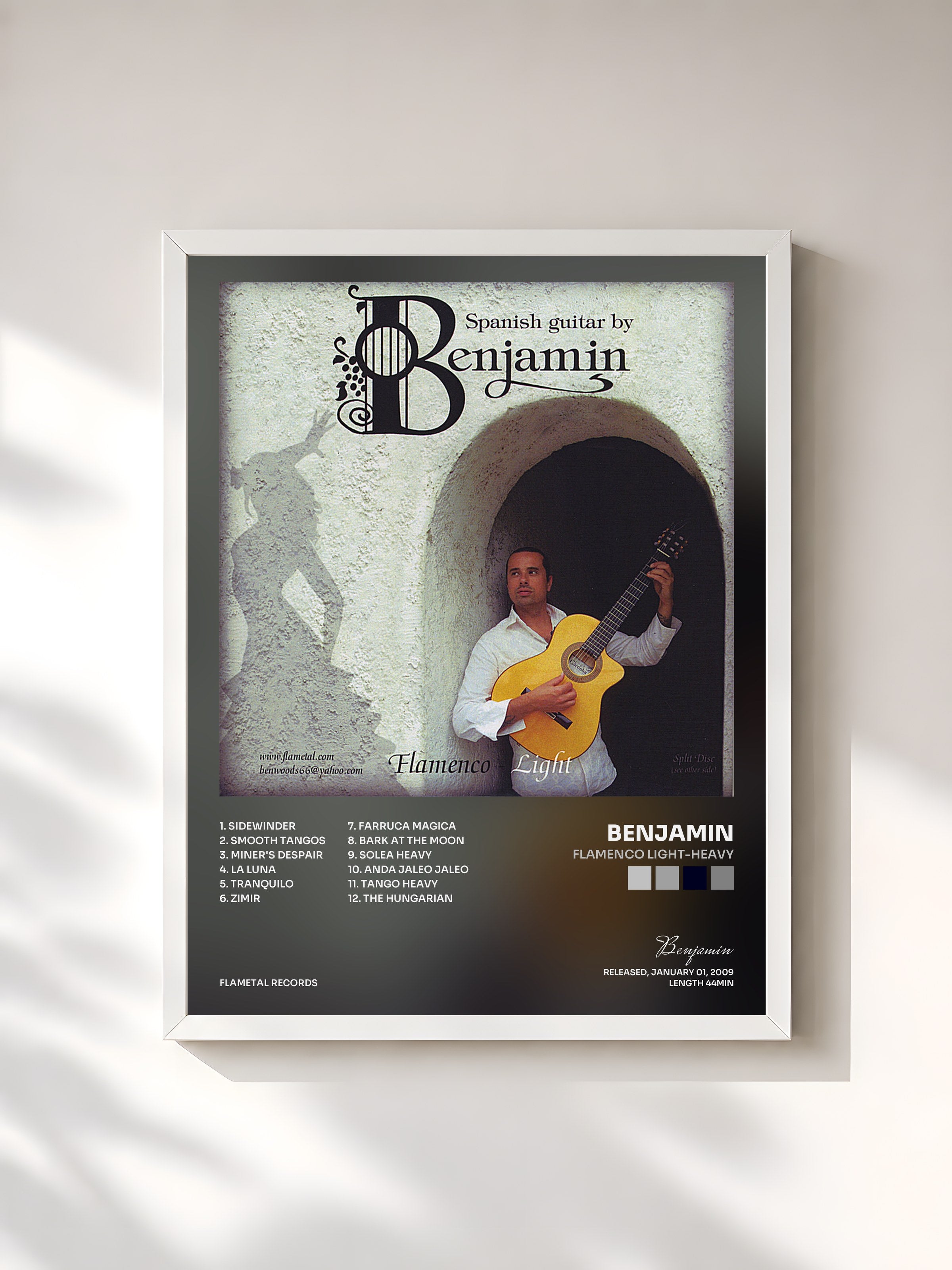#blanc Tableau de l'album Flamenco Light-Heavy de Benjamin, cadre blanc, imprimé et encadré en France
