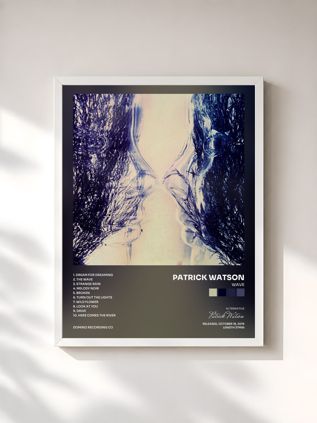 #blanc Tableau de l'album Wave de Patrick Watson, cadre blanc, imprimé et encadré en France