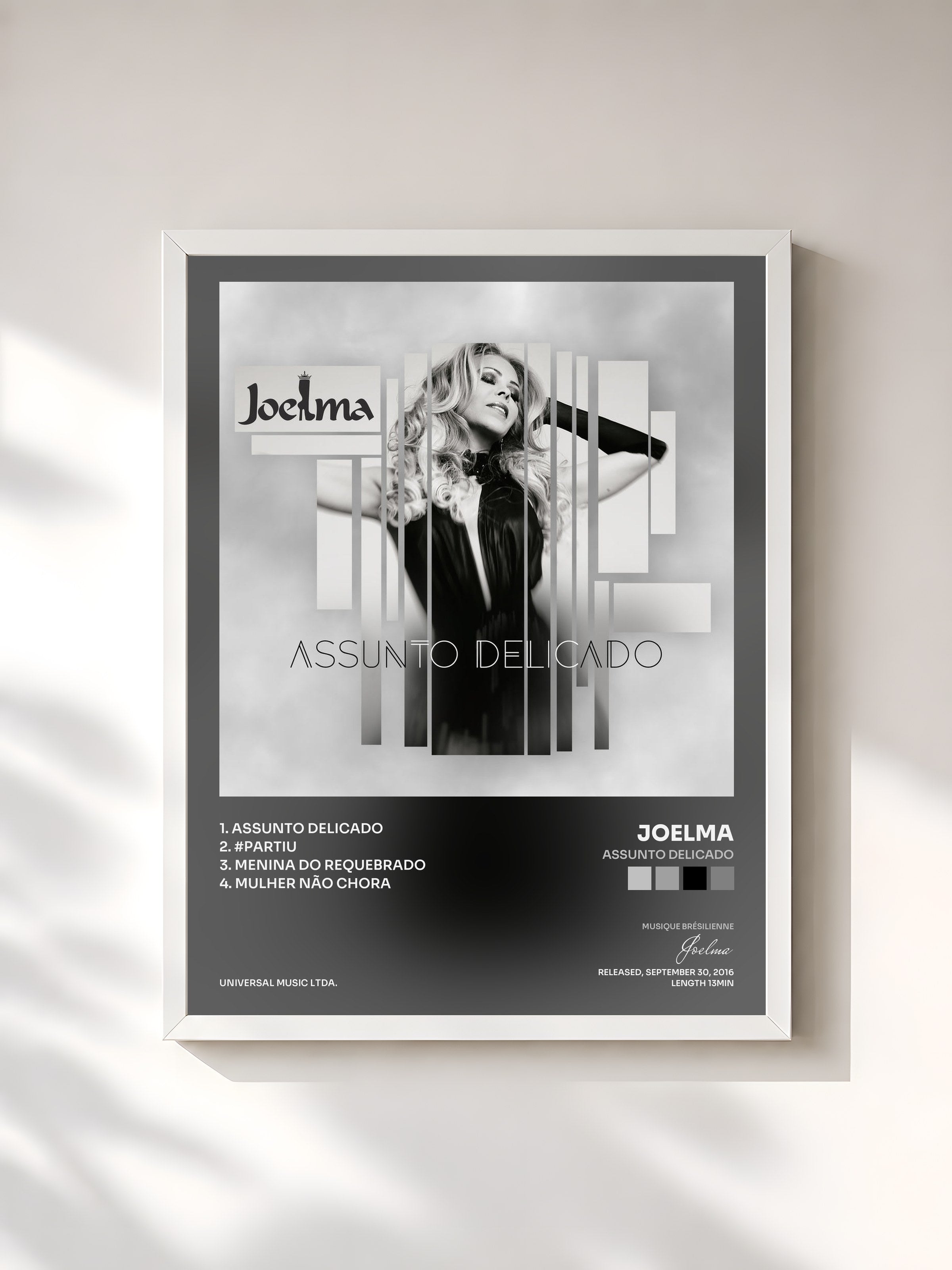 #blanc Tableau de l'album Assunto Delicado de Joelma, cadre blanc, imprimé et encadré en France