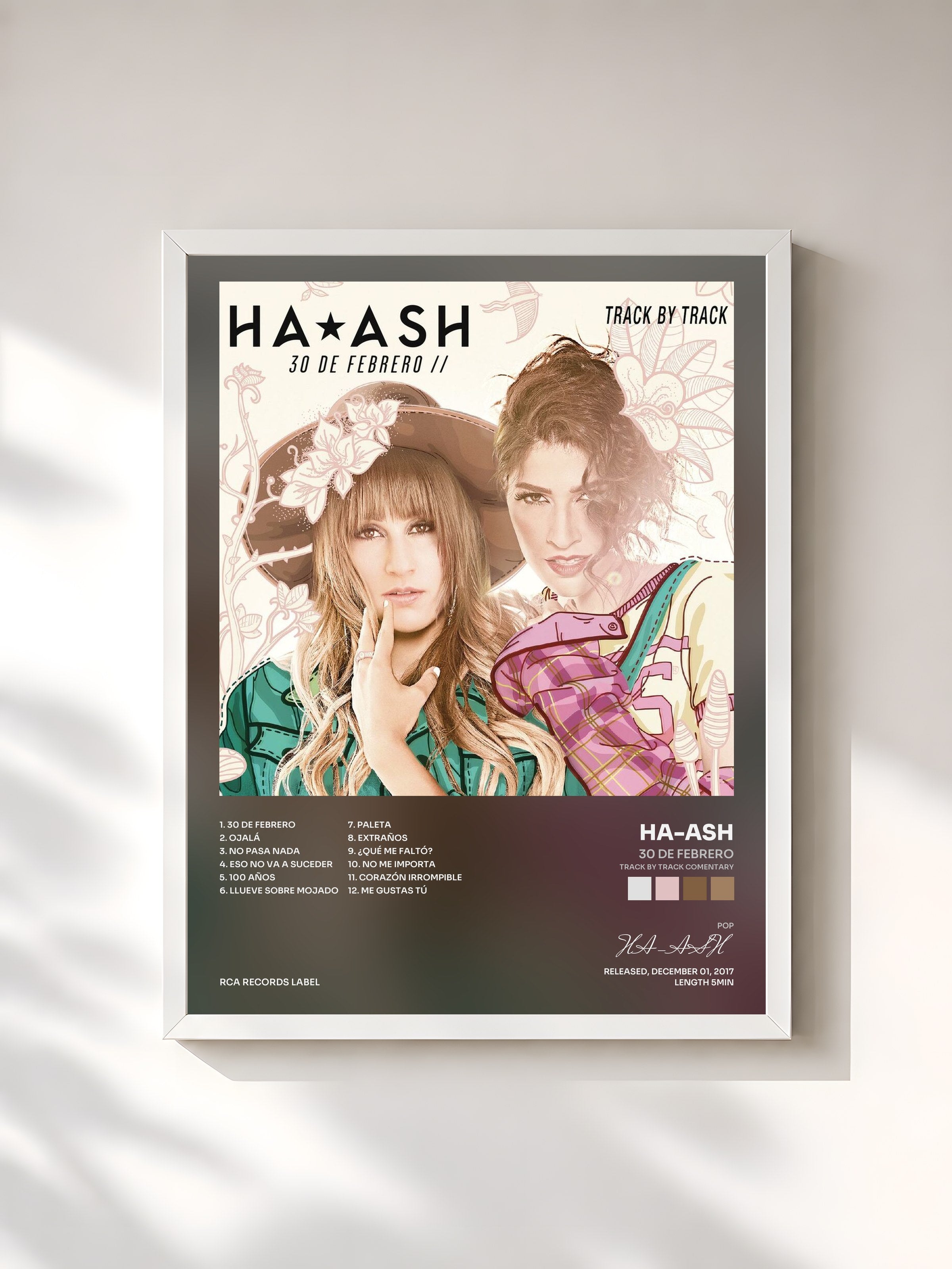 #blanc Tableau de l'album 30 de Febrero (Track by Track Comentary) de HA-ASH, cadre blanc, imprimé et encadré en France