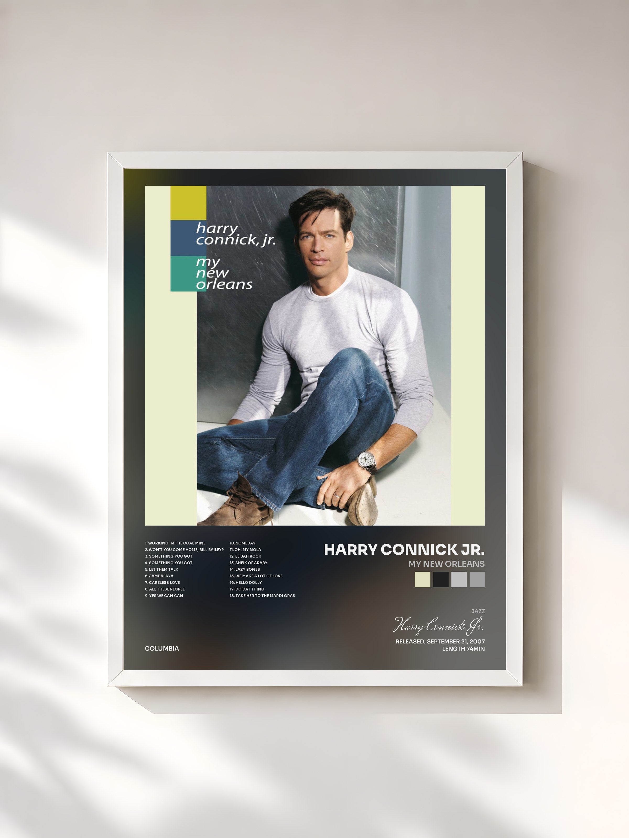 #blanc Tableau de l'album My New Orleans de Harry Connick Jr., cadre blanc, imprimé et encadré en France
