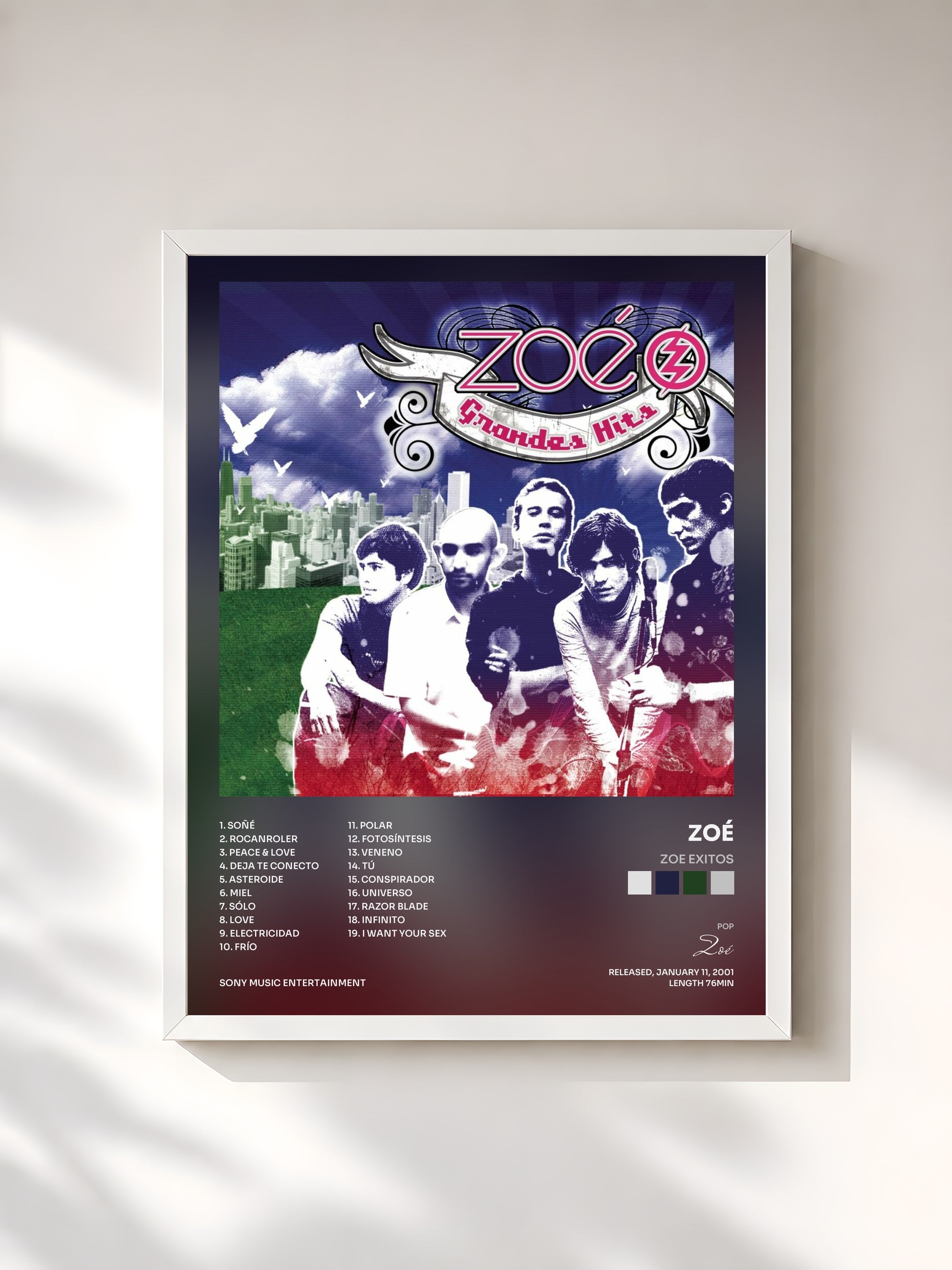 #blanc Tableau de l'album Zoe Exitos de Zoé, cadre blanc, imprimé et encadré en France