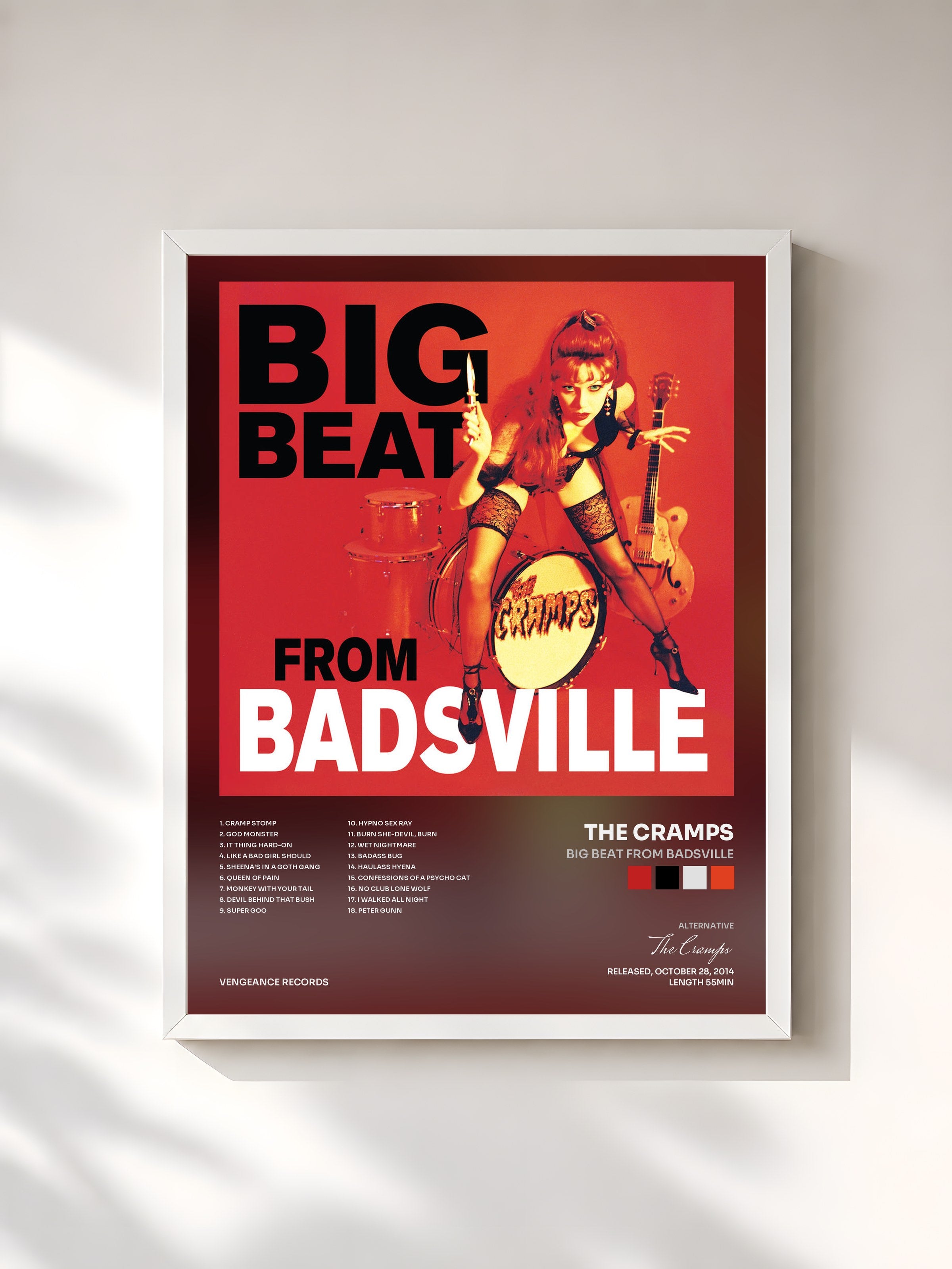 #blanc Tableau de l'album Big Beat from Badsville de The Cramps, cadre blanc, imprimé et encadré en France
