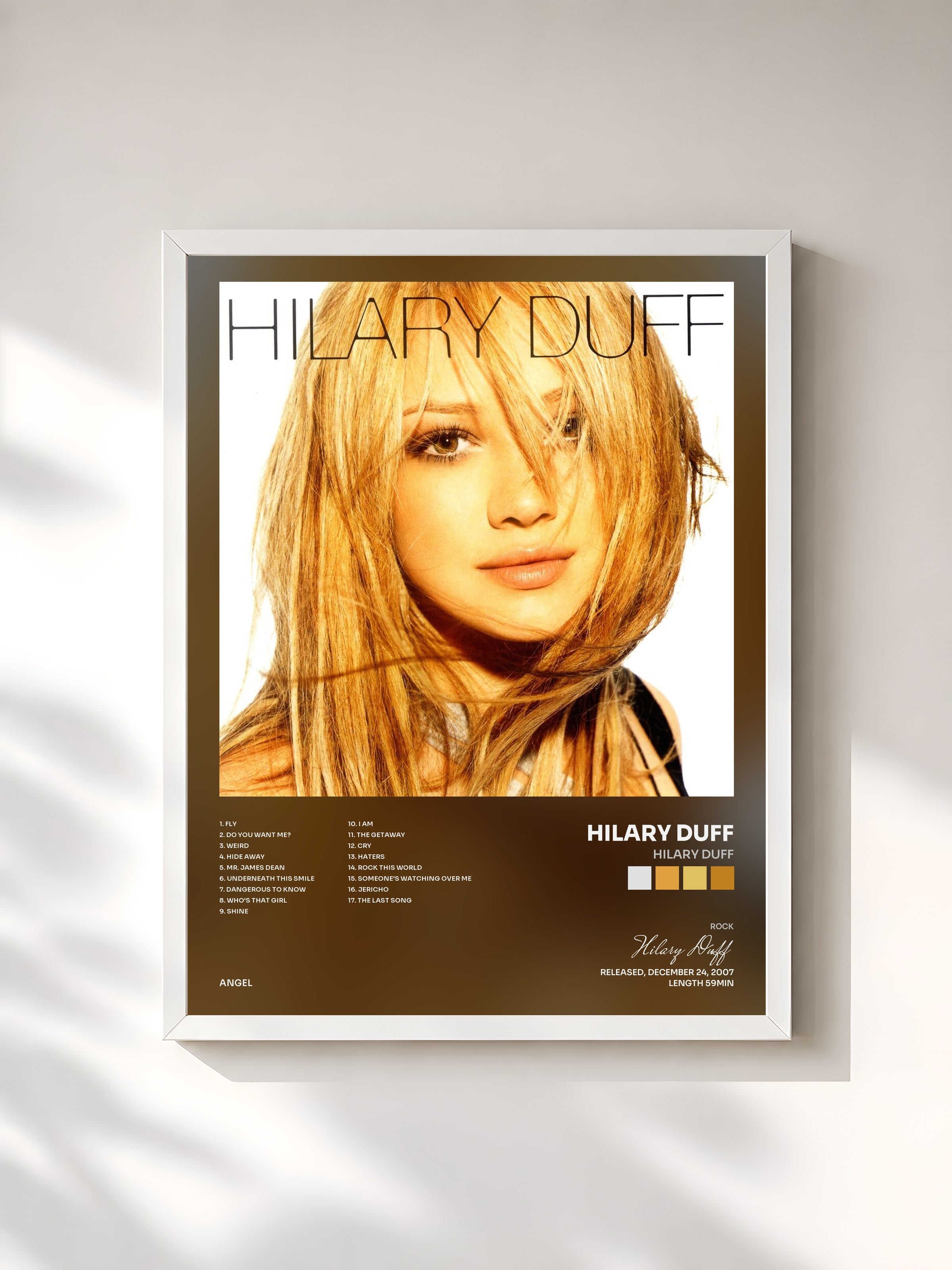 #blanc Tableau de l'album Hilary Duff de Hilary Duff, cadre blanc, imprimé et encadré en France