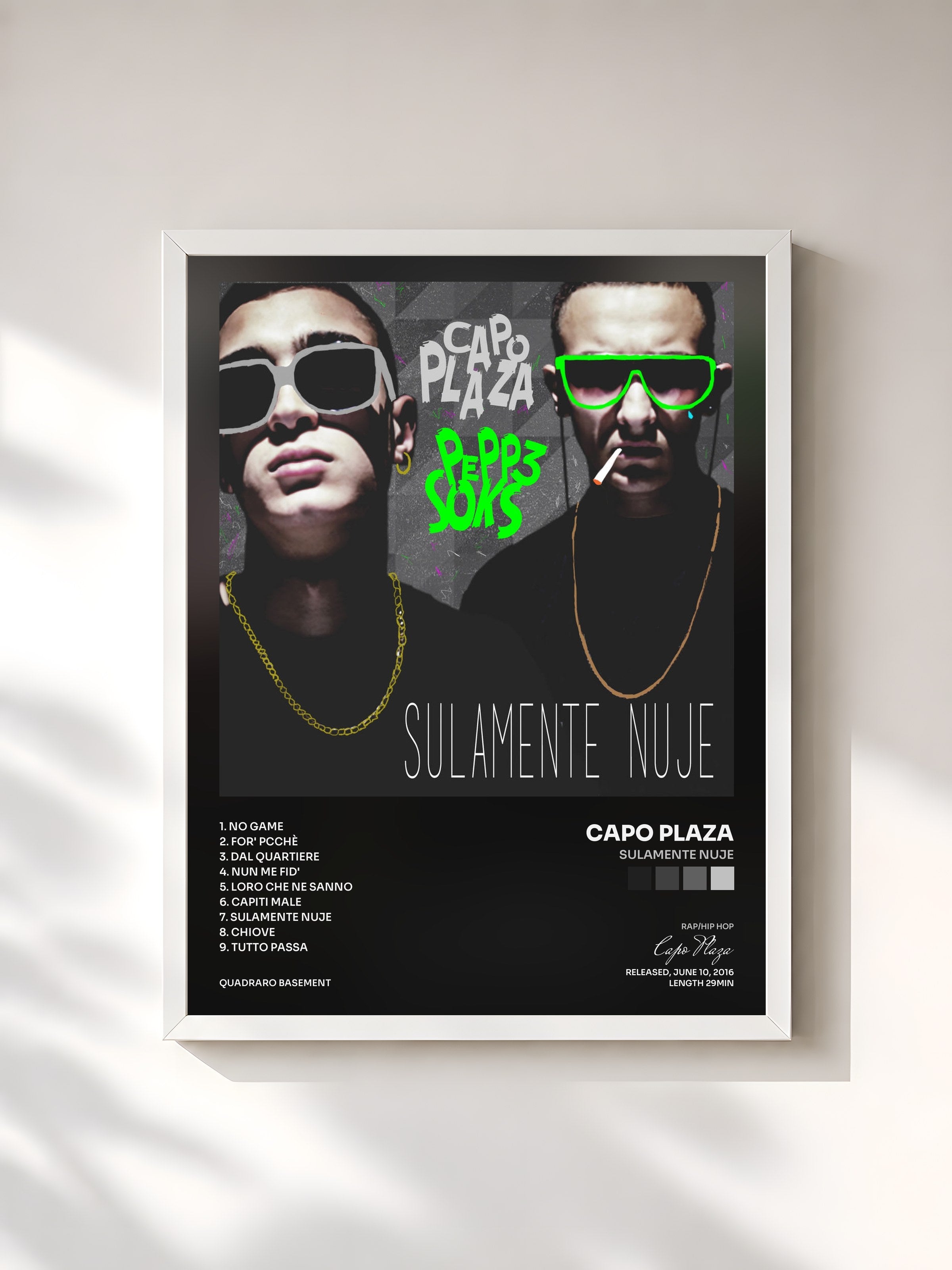 #blanc Tableau de l'album Sulamente nuje de Capo Plaza, cadre blanc, imprimé et encadré en France