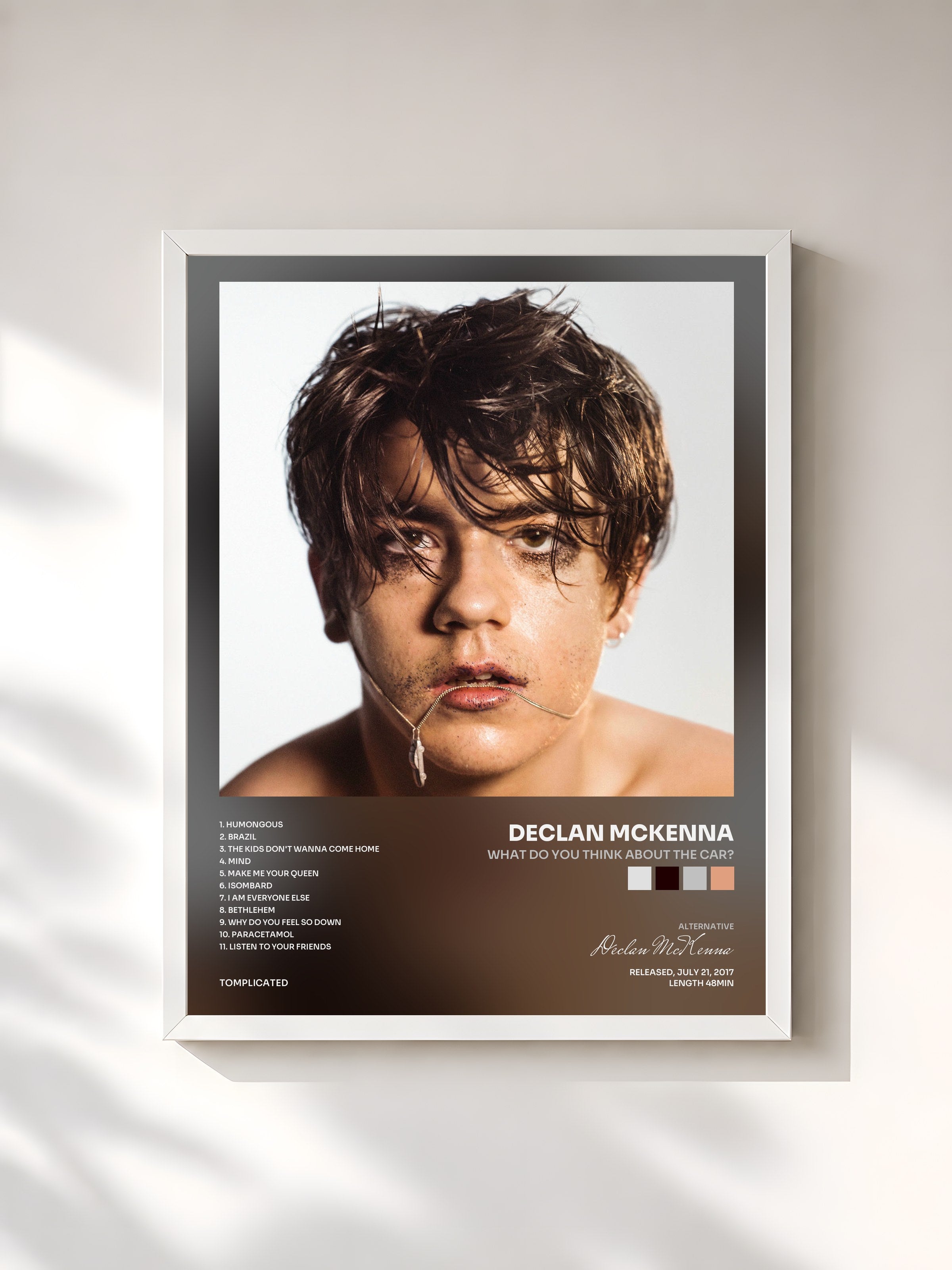 #blanc Tableau de l'album What Do You Think About The Car? de Declan McKenna, cadre blanc, imprimé et encadré en France