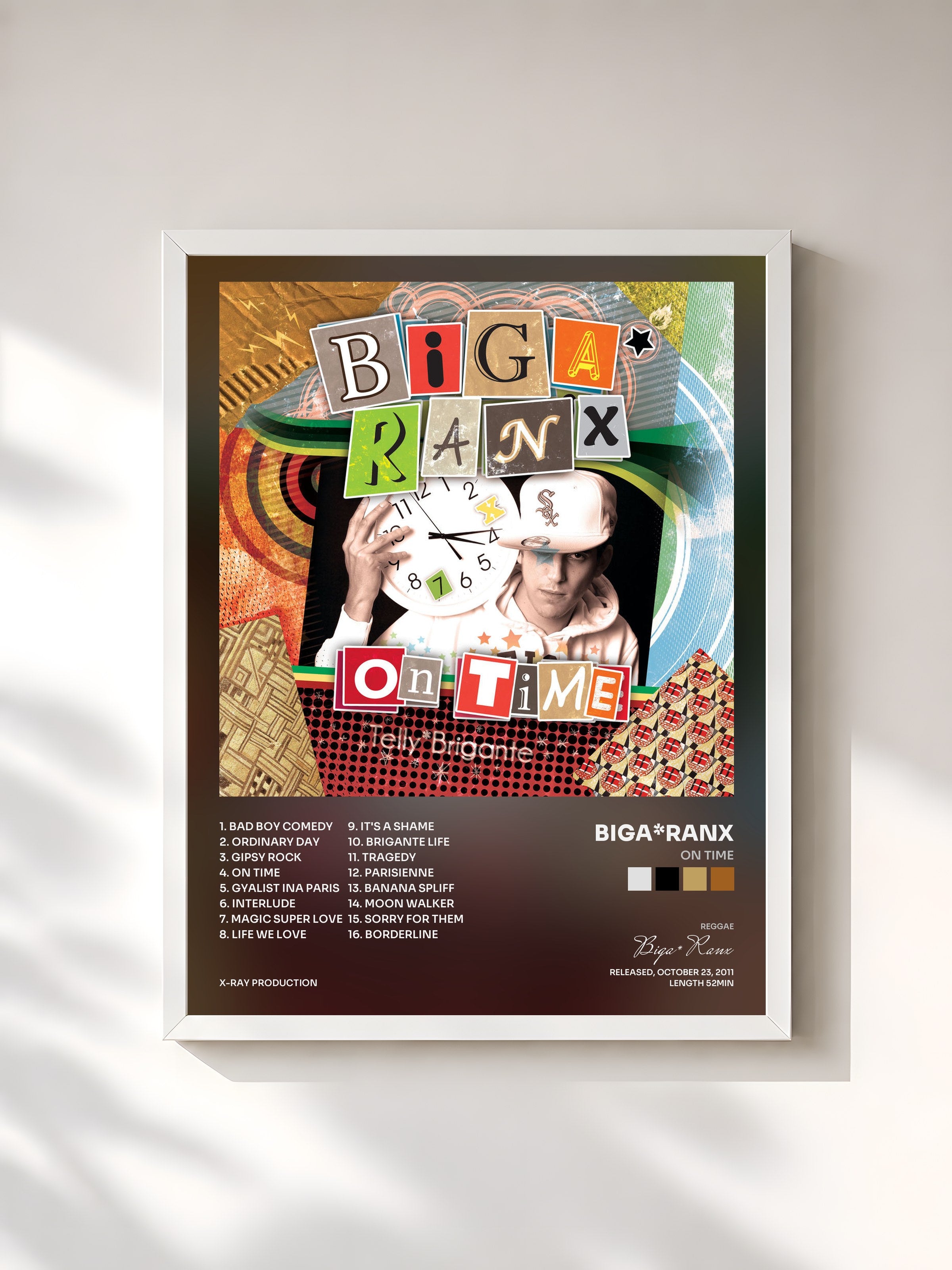 #blanc Tableau de l'album On time de Biga*Ranx, cadre blanc, imprimé et encadré en France