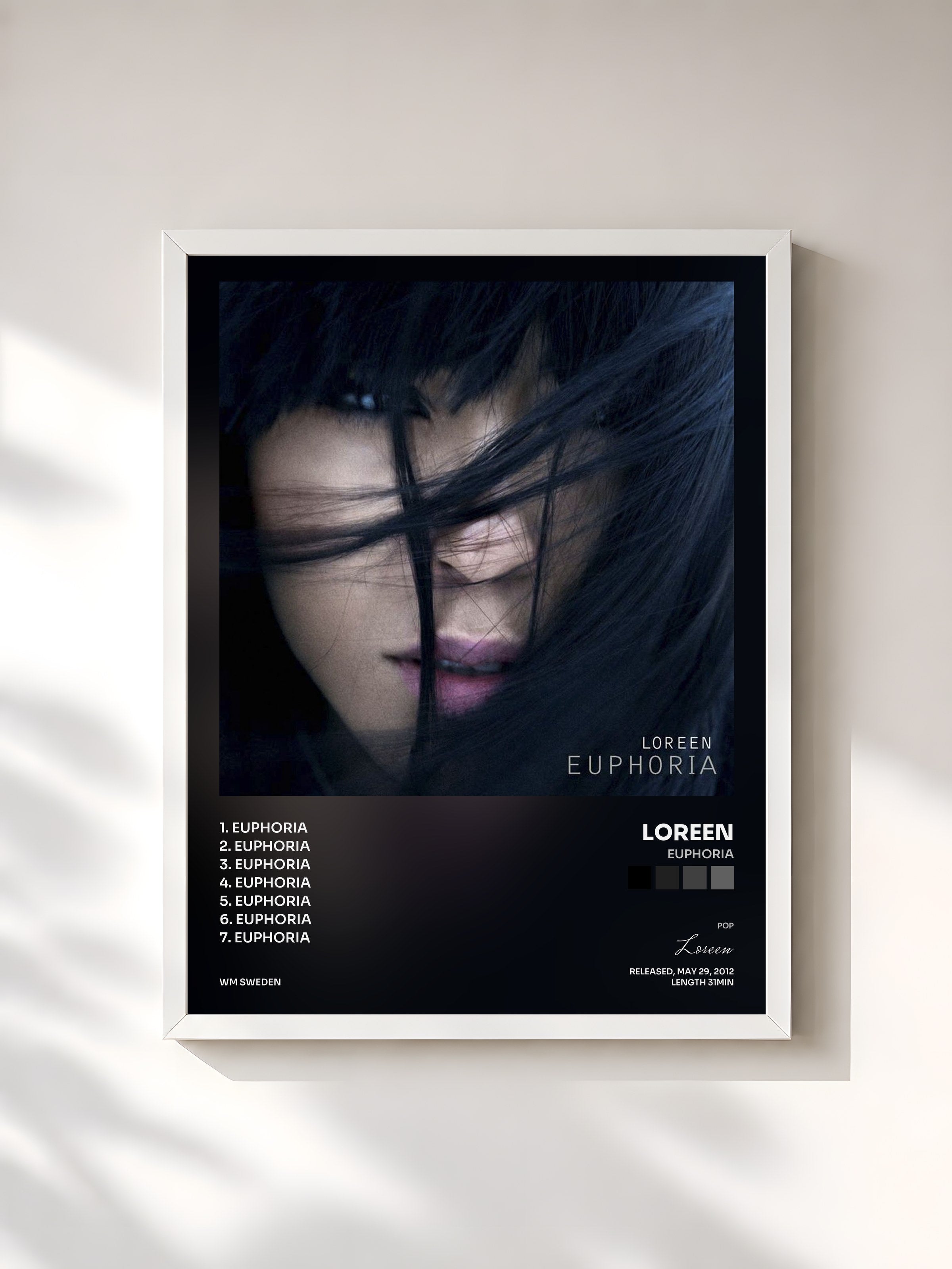 #blanc Tableau de l'album Euphoria de Loreen, cadre blanc, imprimé et encadré en France