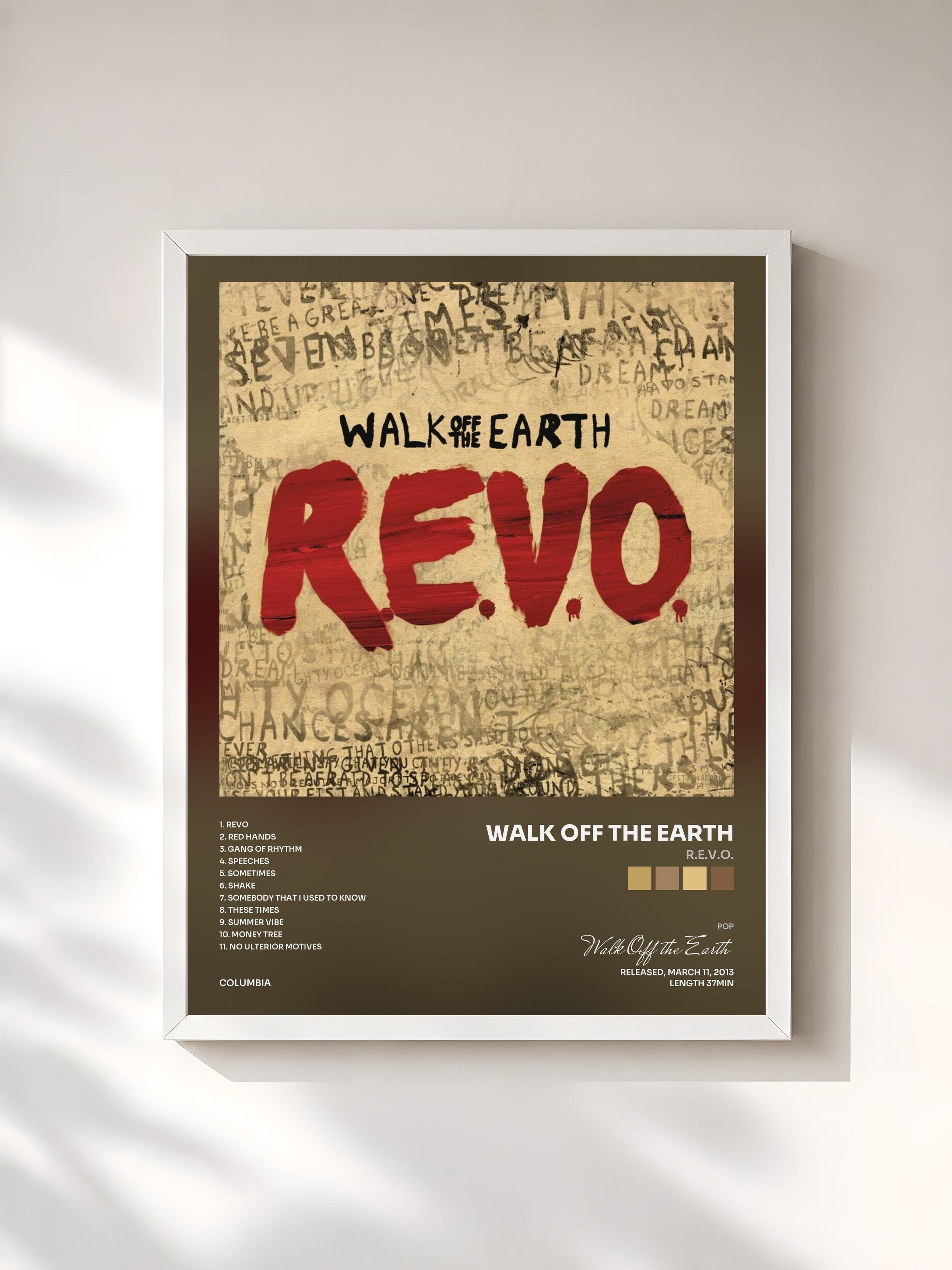 #blanc Tableau de l'album R.E.V.O. de Walk Off the Earth, cadre blanc, imprimé et encadré en France
