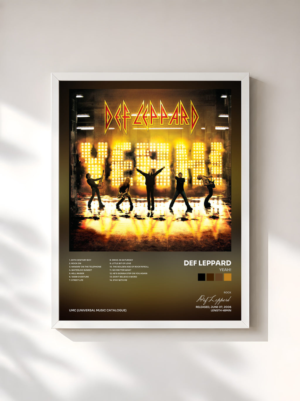 #blanc Tableau de l'album Yeah! de Def Leppard, cadre blanc, imprimé et encadré en France