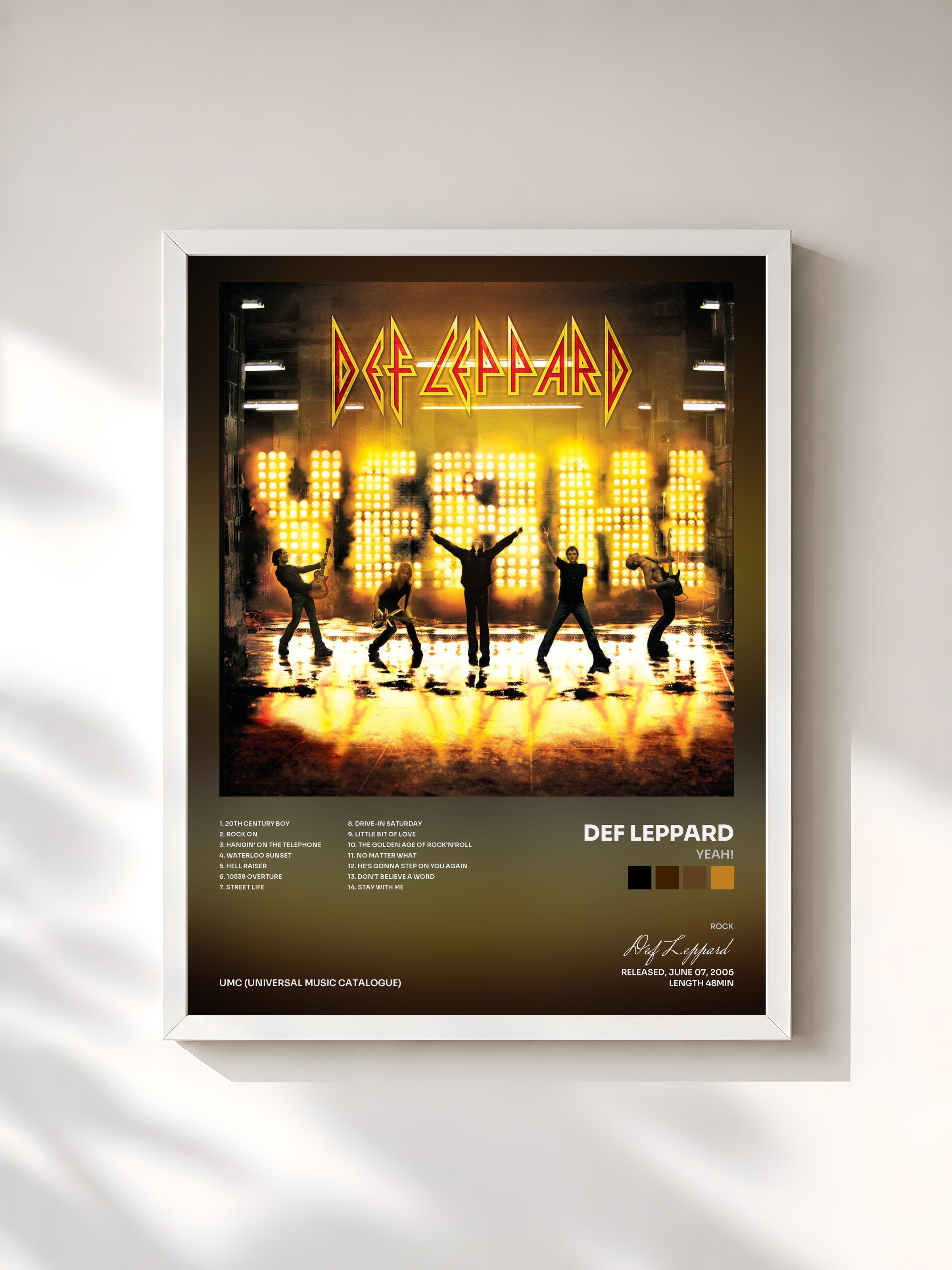#blanc Tableau de l'album Yeah! de Def Leppard, cadre blanc, imprimé et encadré en France