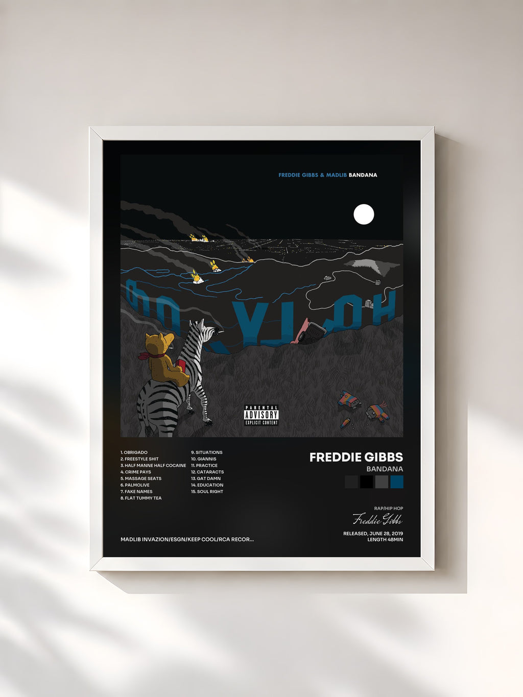 #blanc Tableau de l'album Bandana de Freddie Gibbs, cadre blanc, imprimé et encadré en France