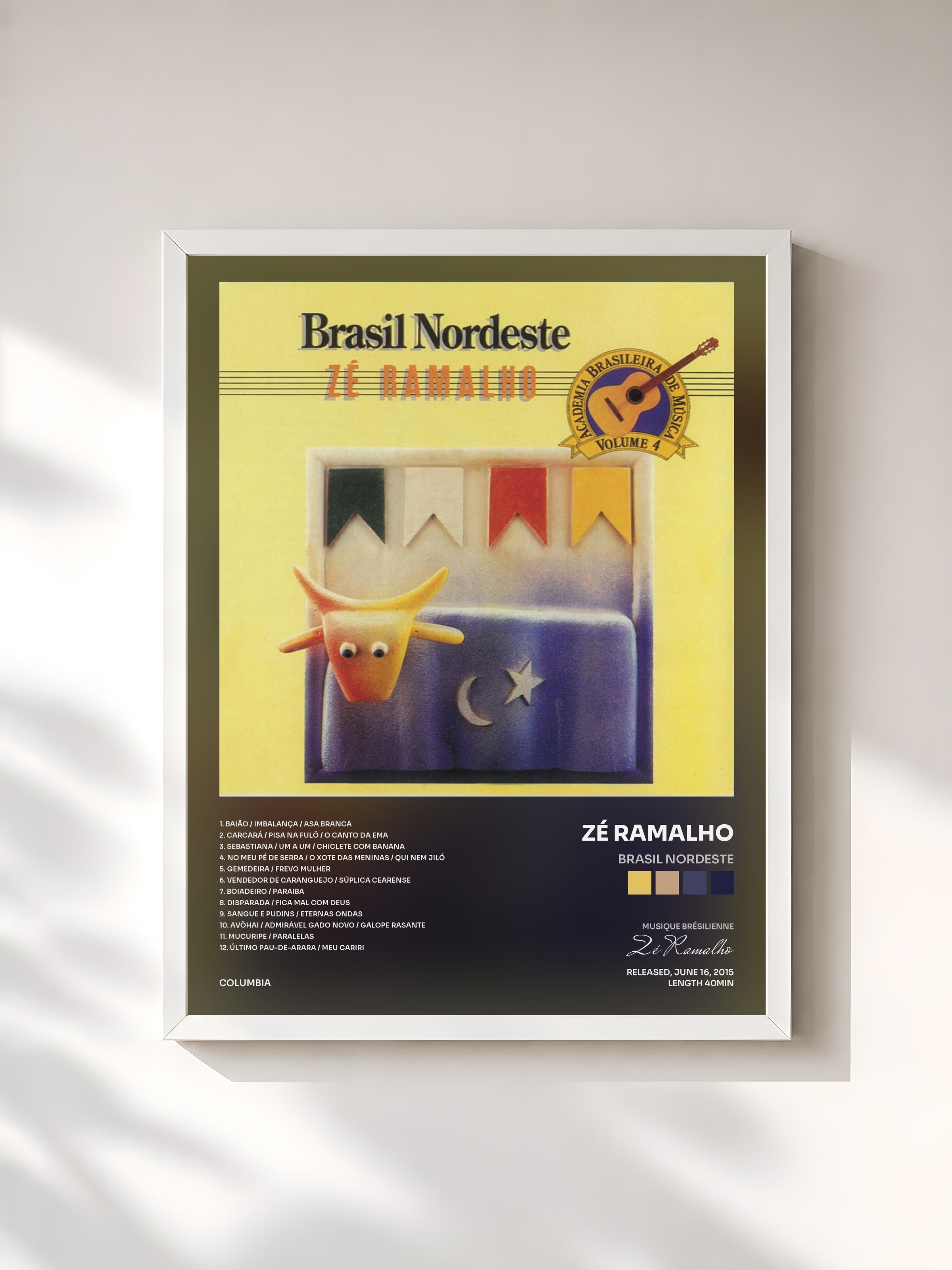 #blanc Tableau de l'album Brasil Nordeste de Zé Ramalho, cadre blanc, imprimé et encadré en France