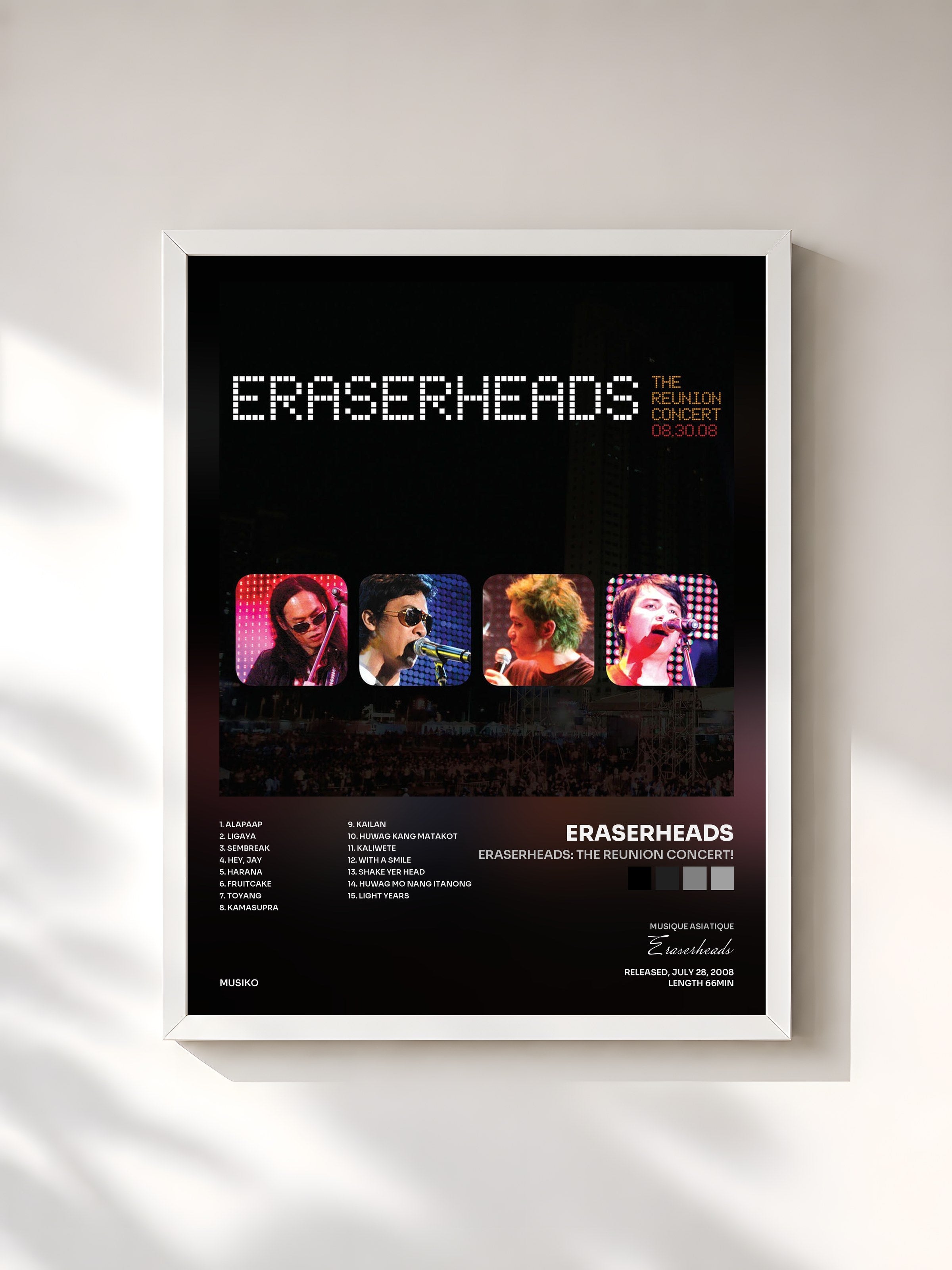 #blanc Tableau de l'album Eraserheads: The Reunion Concert! de Eraserheads, cadre blanc, imprimé et encadré en France