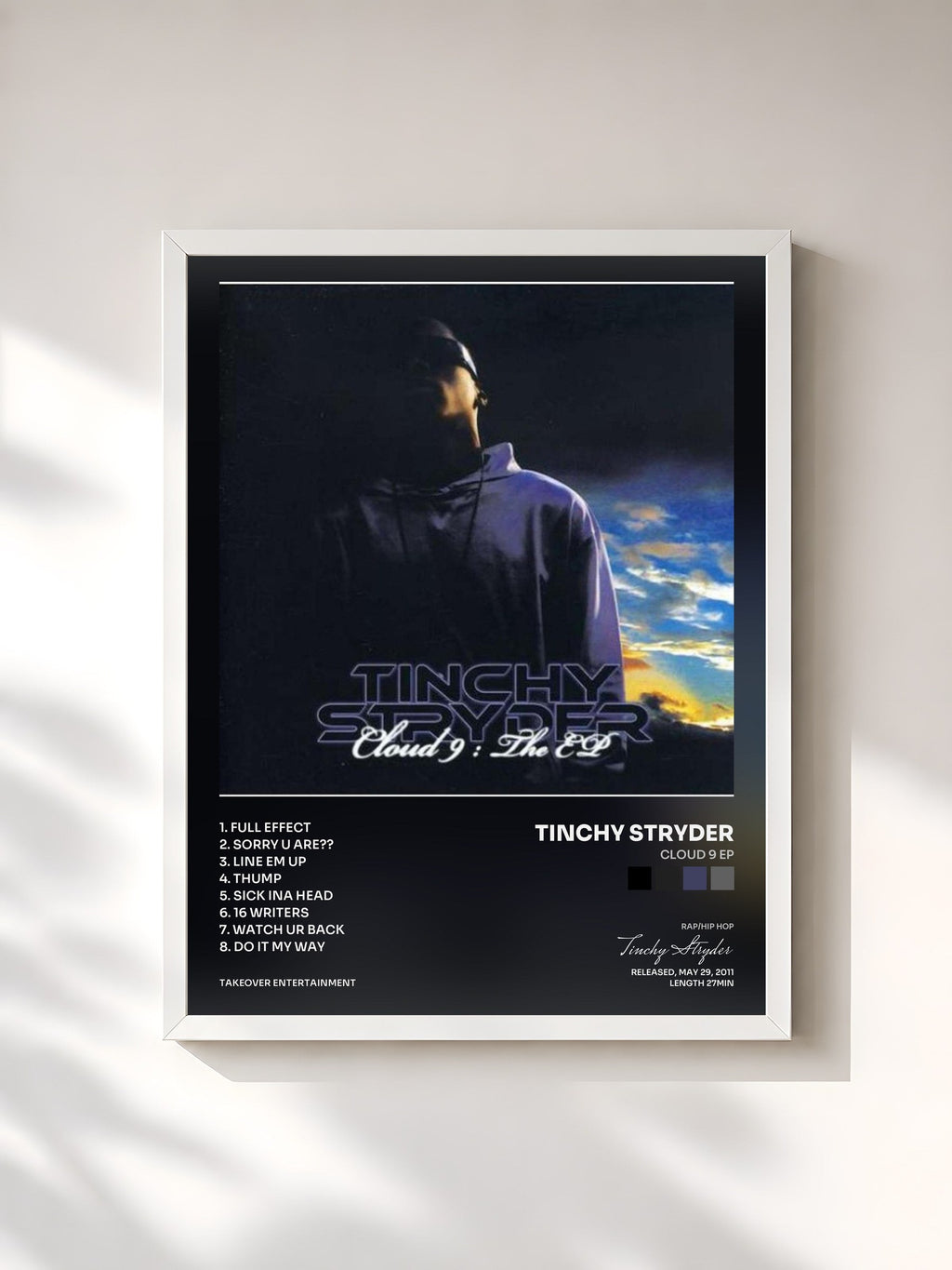 #blanc Tableau de l'album Cloud 9 EP de Tinchy Stryder, cadre blanc, imprimé et encadré en France