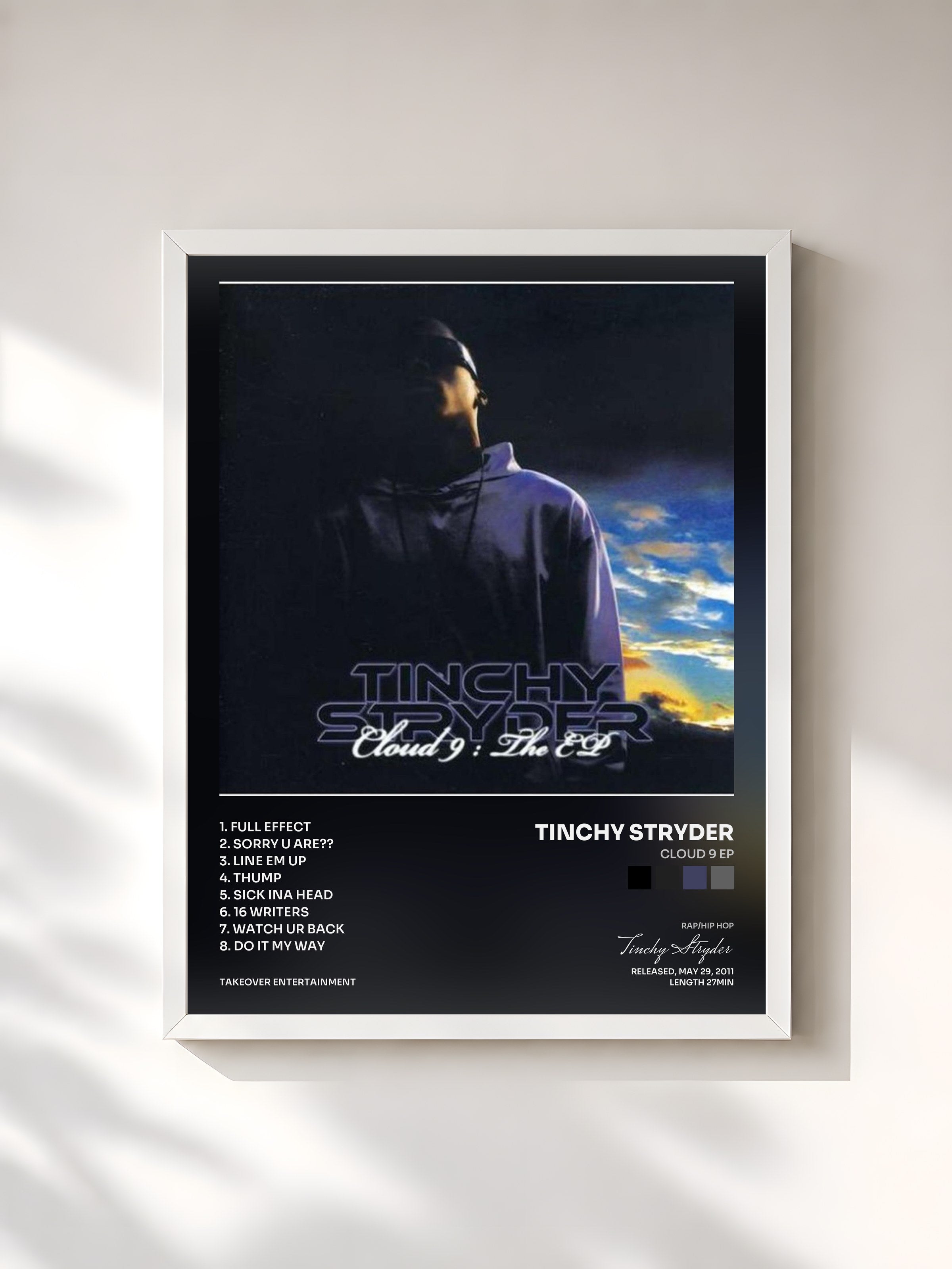 #blanc Tableau de l'album Cloud 9 EP de Tinchy Stryder, cadre blanc, imprimé et encadré en France