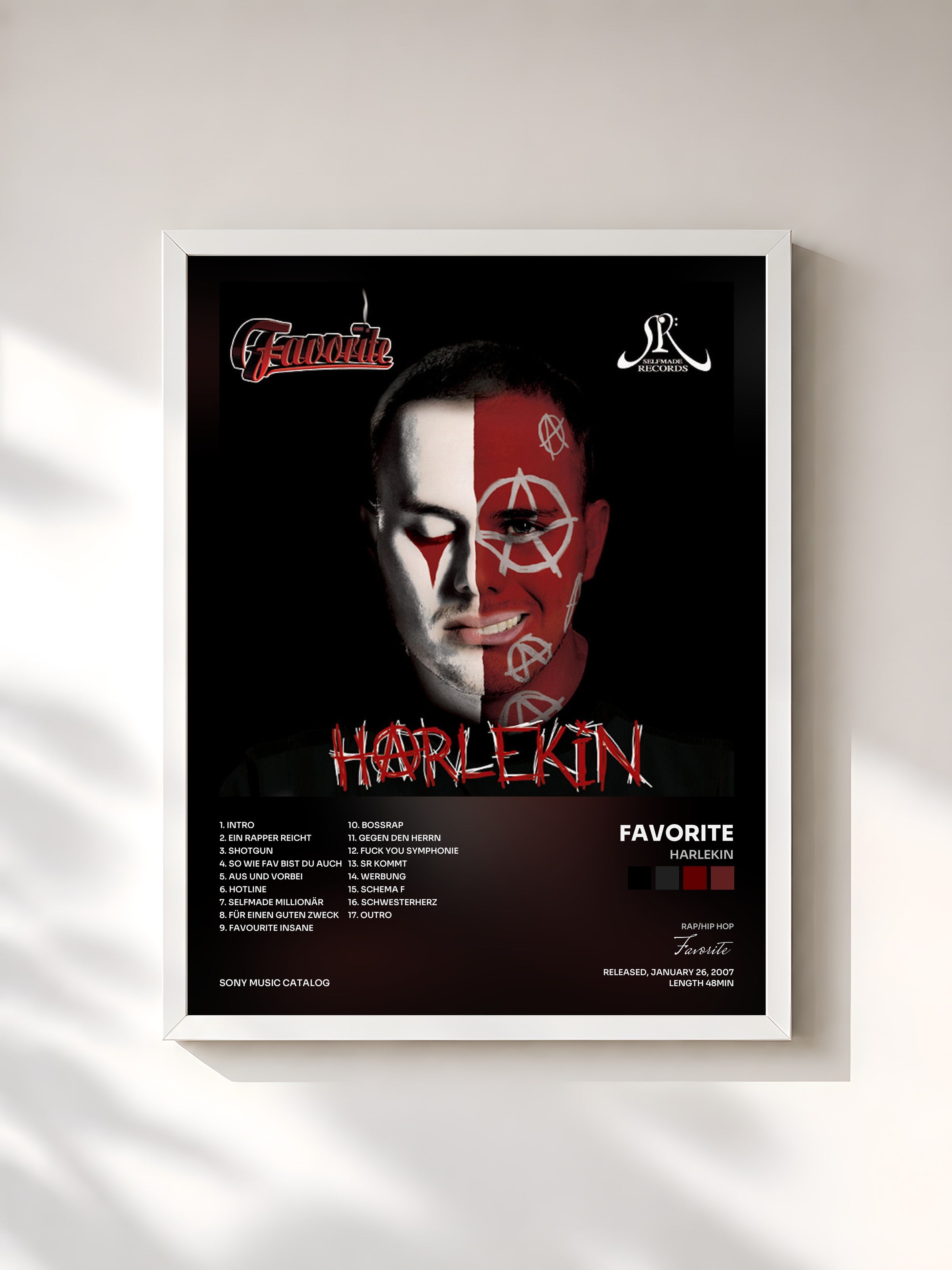 #blanc Tableau de l'album Harlekin de Favorite, cadre blanc, imprimé et encadré en France
