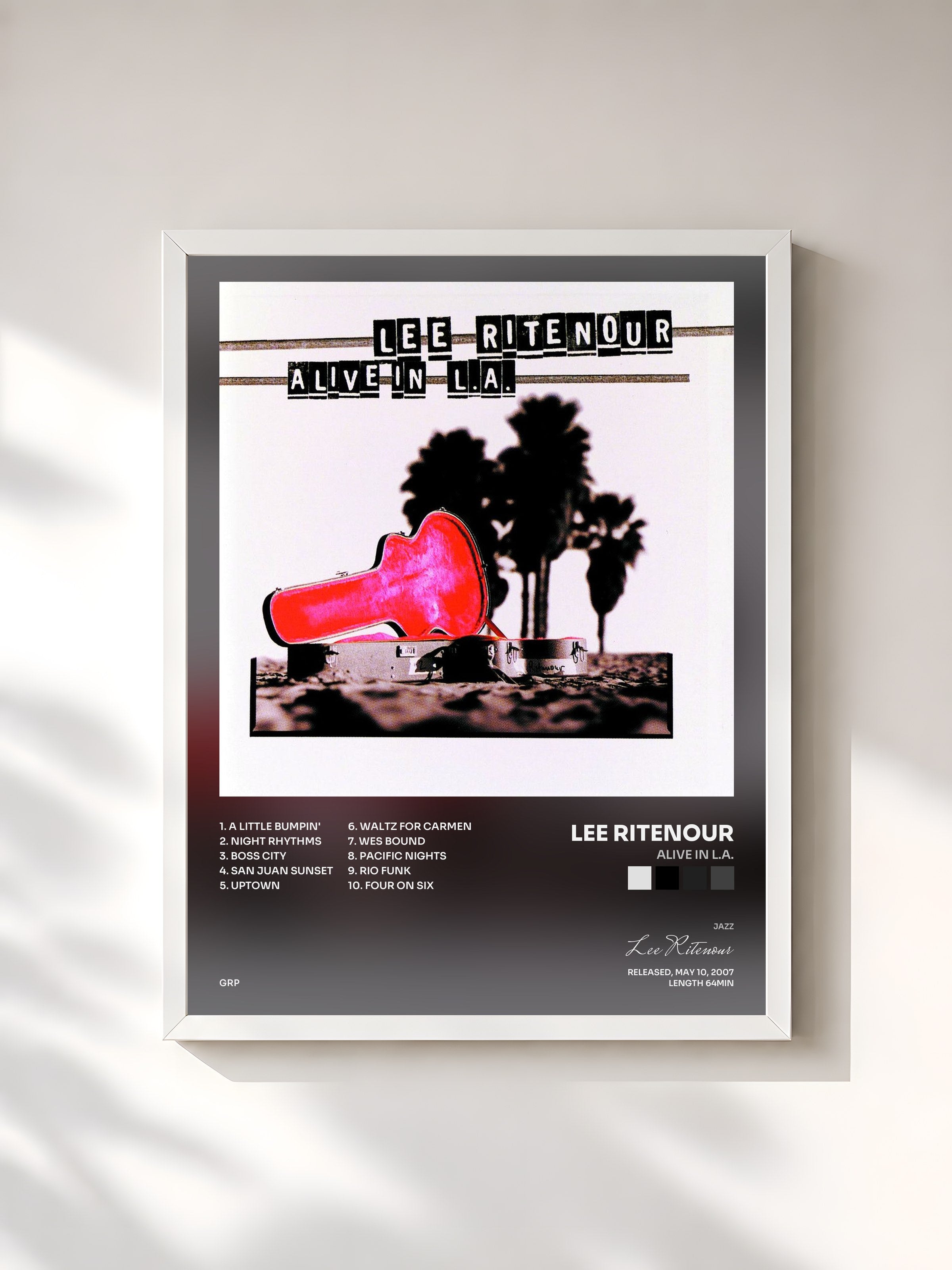 #blanc Tableau de l'album Alive In L.A. de Lee Ritenour, cadre blanc, imprimé et encadré en France