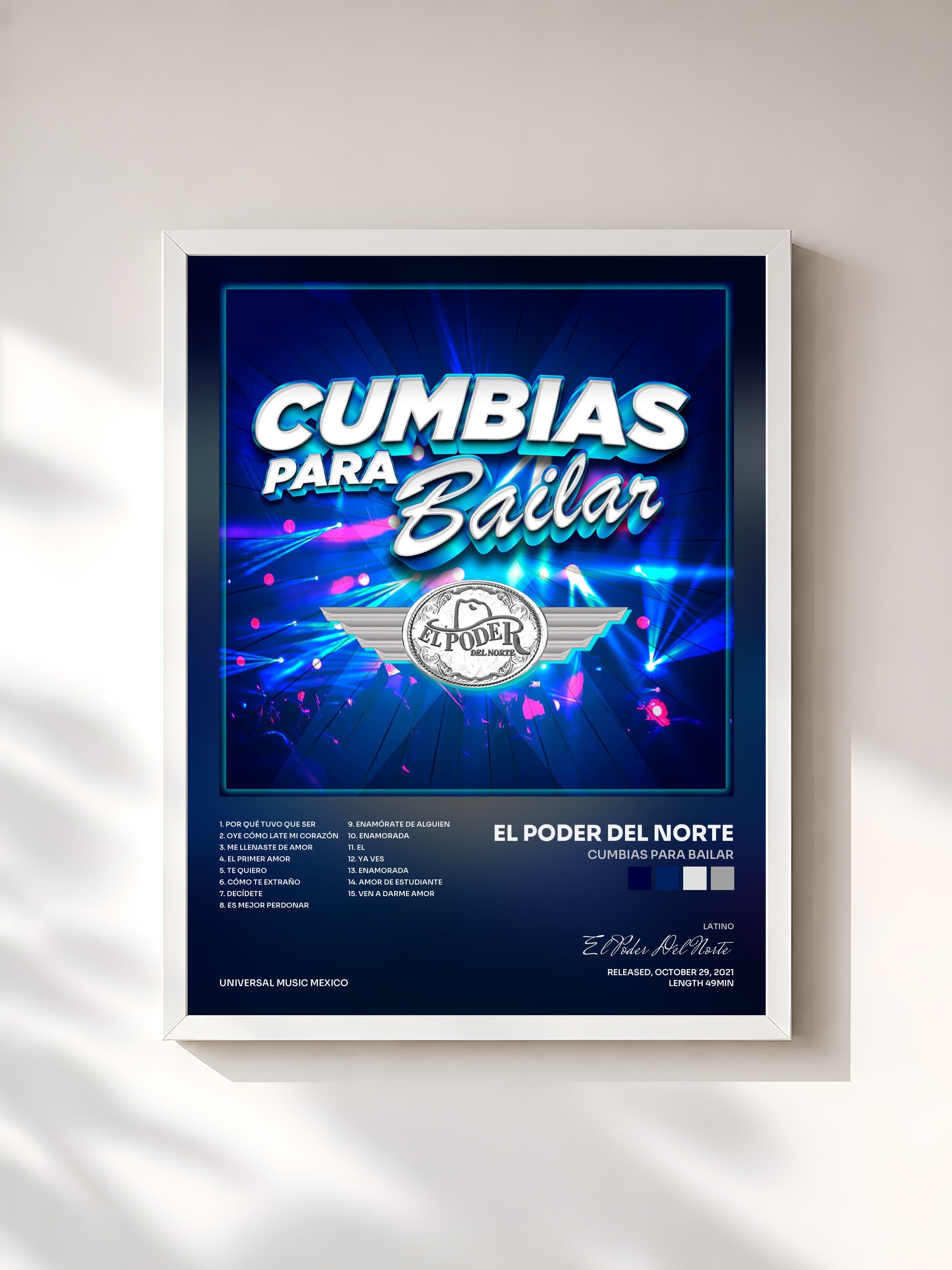 #blanc Tableau de l'album Cumbias Para Bailar de El Poder Del Norte, cadre blanc, imprimé et encadré en France