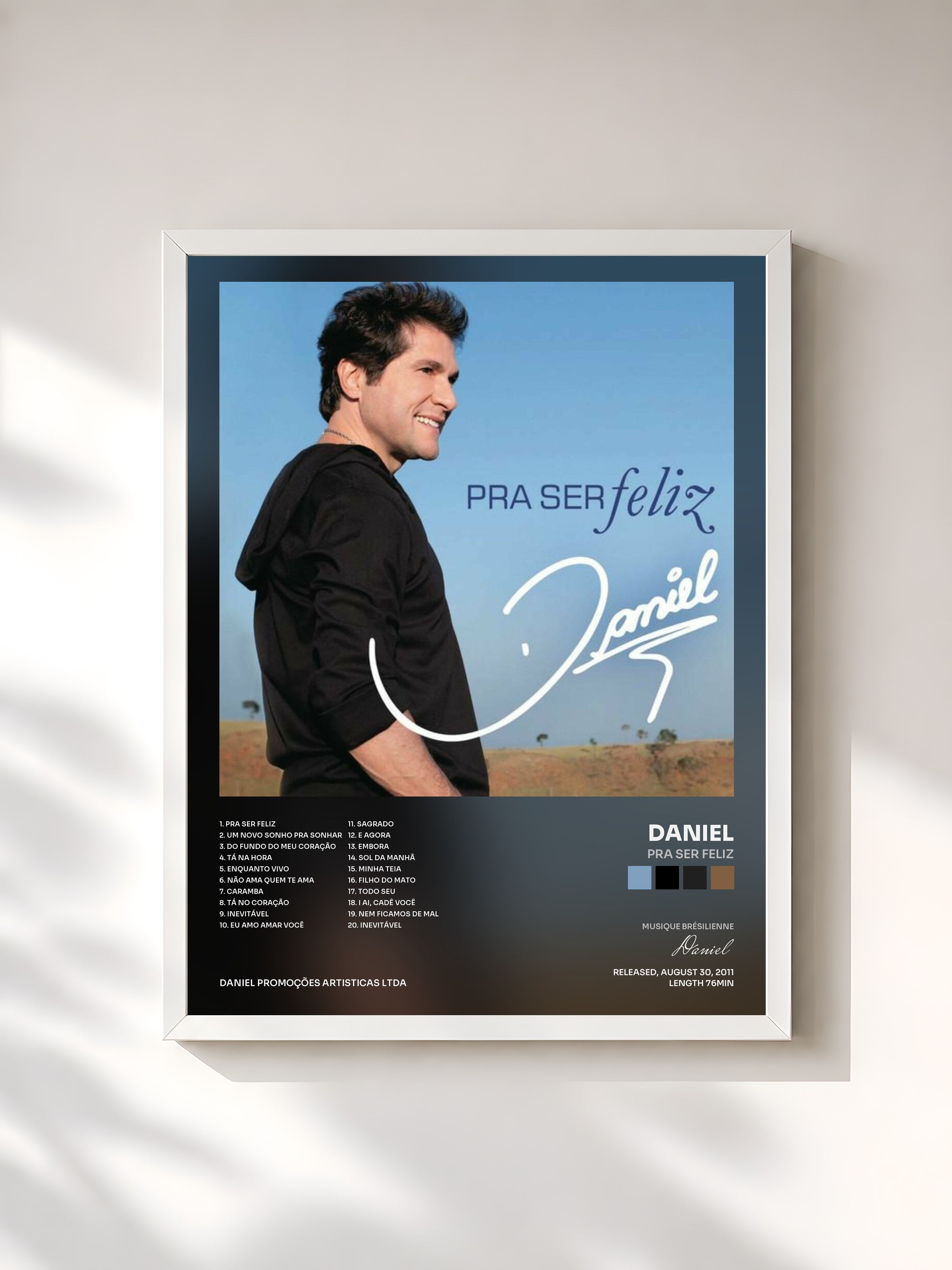 #blanc Tableau de l'album Pra ser Feliz de Daniel, cadre blanc, imprimé et encadré en France