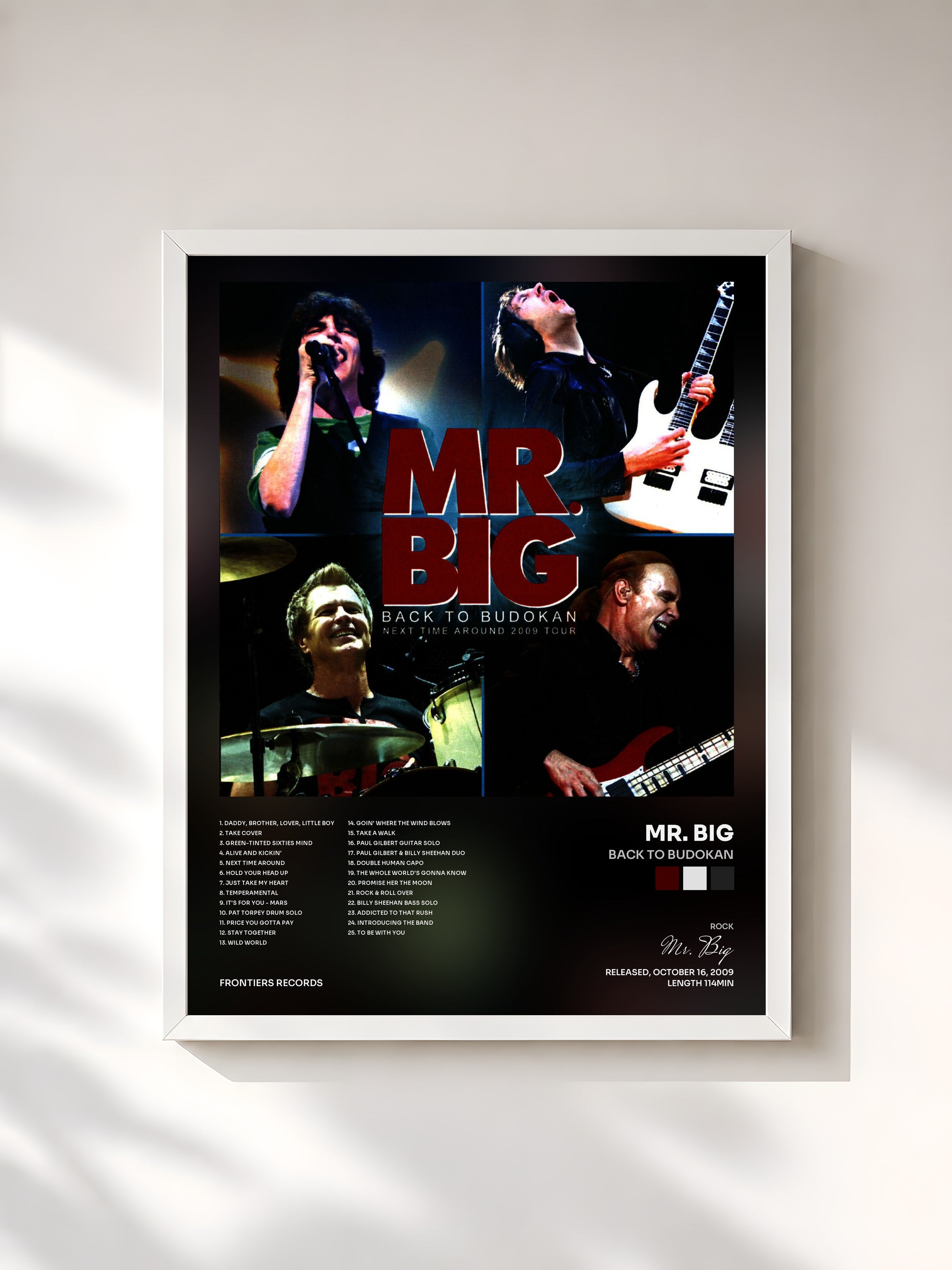 #blanc Tableau de l'album Back To Budokan de Mr. Big, cadre blanc, imprimé et encadré en France