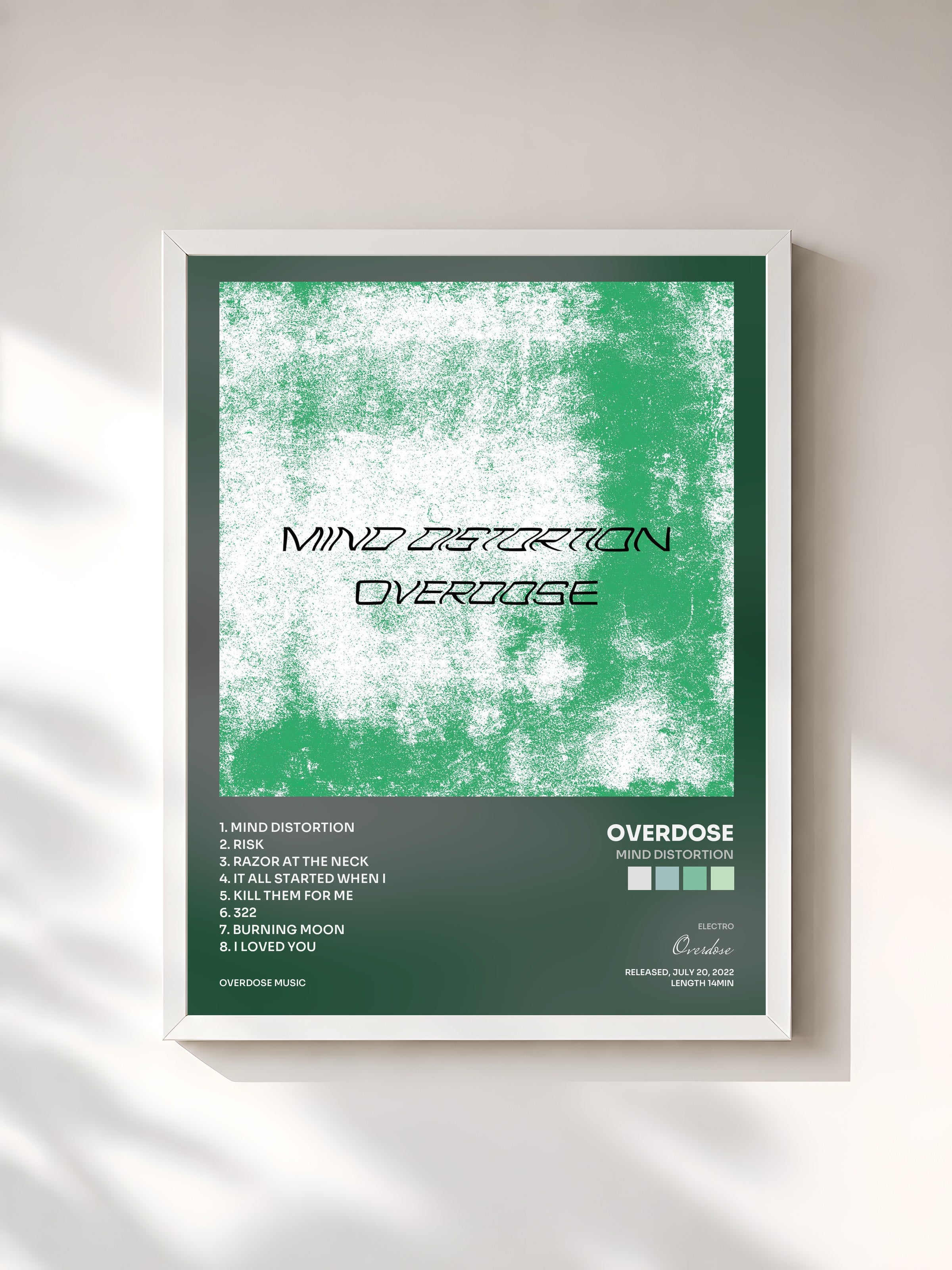 #blanc Tableau de l'album Mind Distortion de Overdose, cadre blanc, imprimé et encadré en France